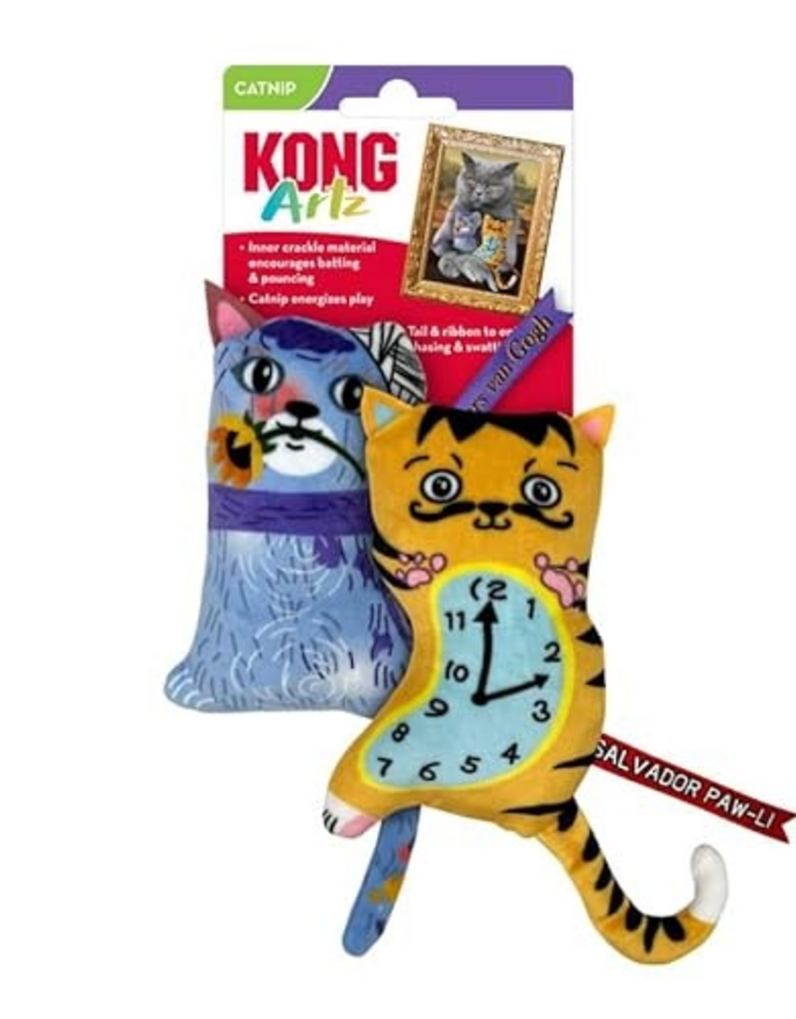 KONG KONG Artz Cats - Crackling Cat Toys with Catnip, Ribbon and Tail (Dali/Van Gogh)