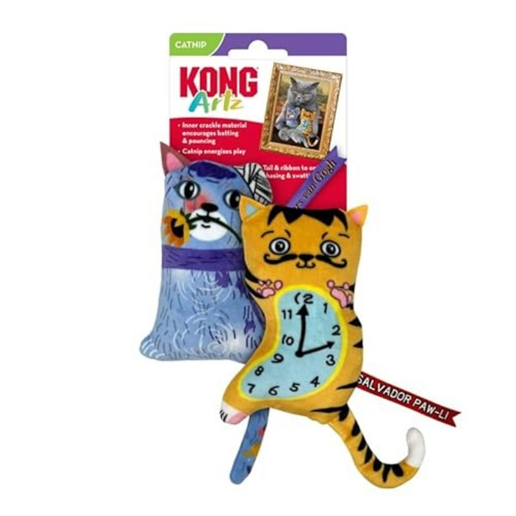KONG KONG Artz Cats - Crackling Cat Toys with Catnip, Ribbon and Tail (Dali/Van Gogh)