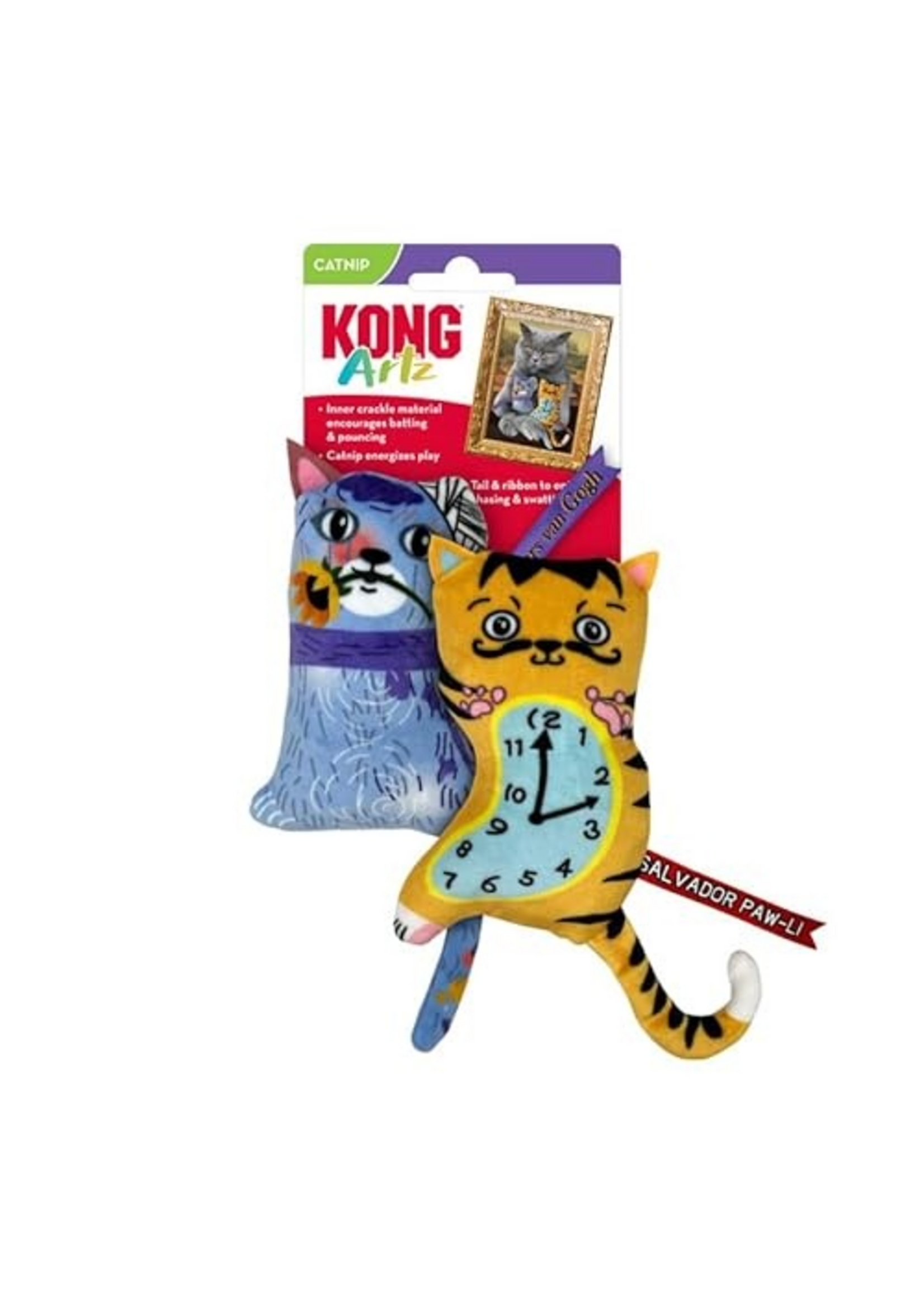KONG KONG Artz Cats - Crackling Cat Toys with Catnip, Ribbon and Tail (Dali/Van Gogh)