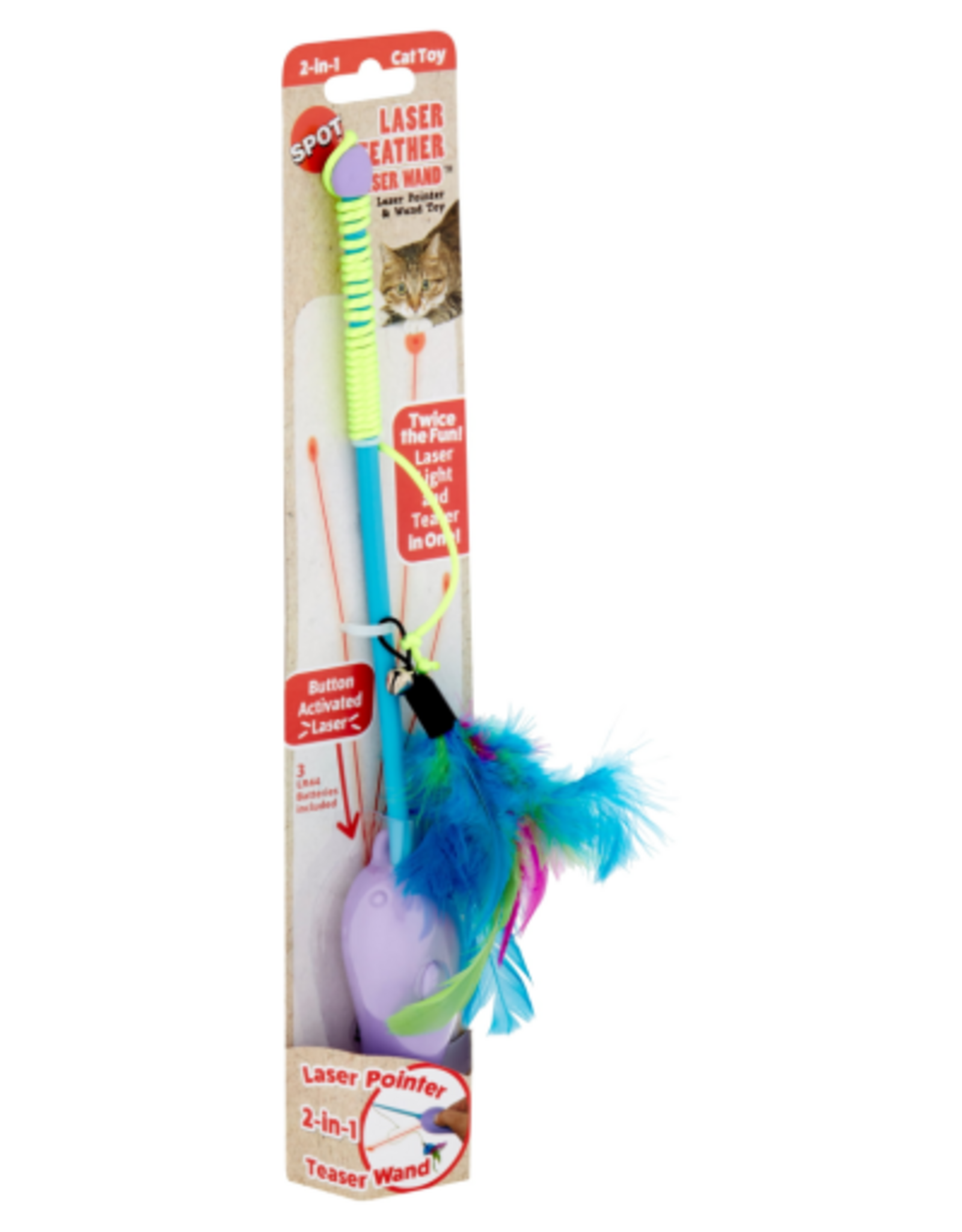 Ethical Pet Spot Pet Laser & Feather Teaser Wand Cat Toy - Assorted Color