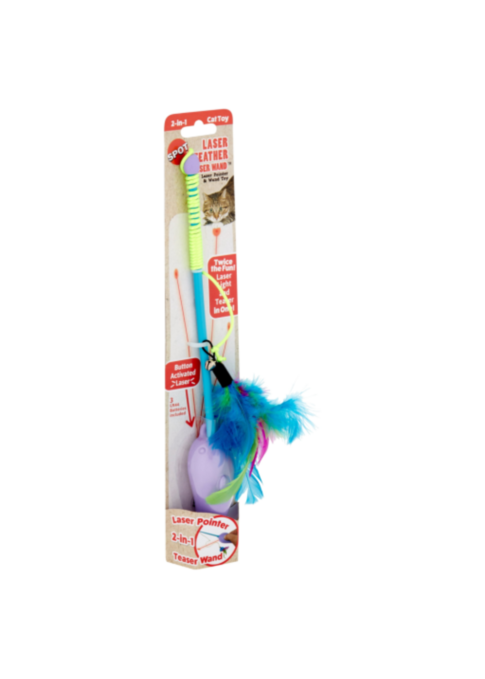 Ethical Pet Spot Pet Laser & Feather Teaser Wand Cat Toy - Assorted Color