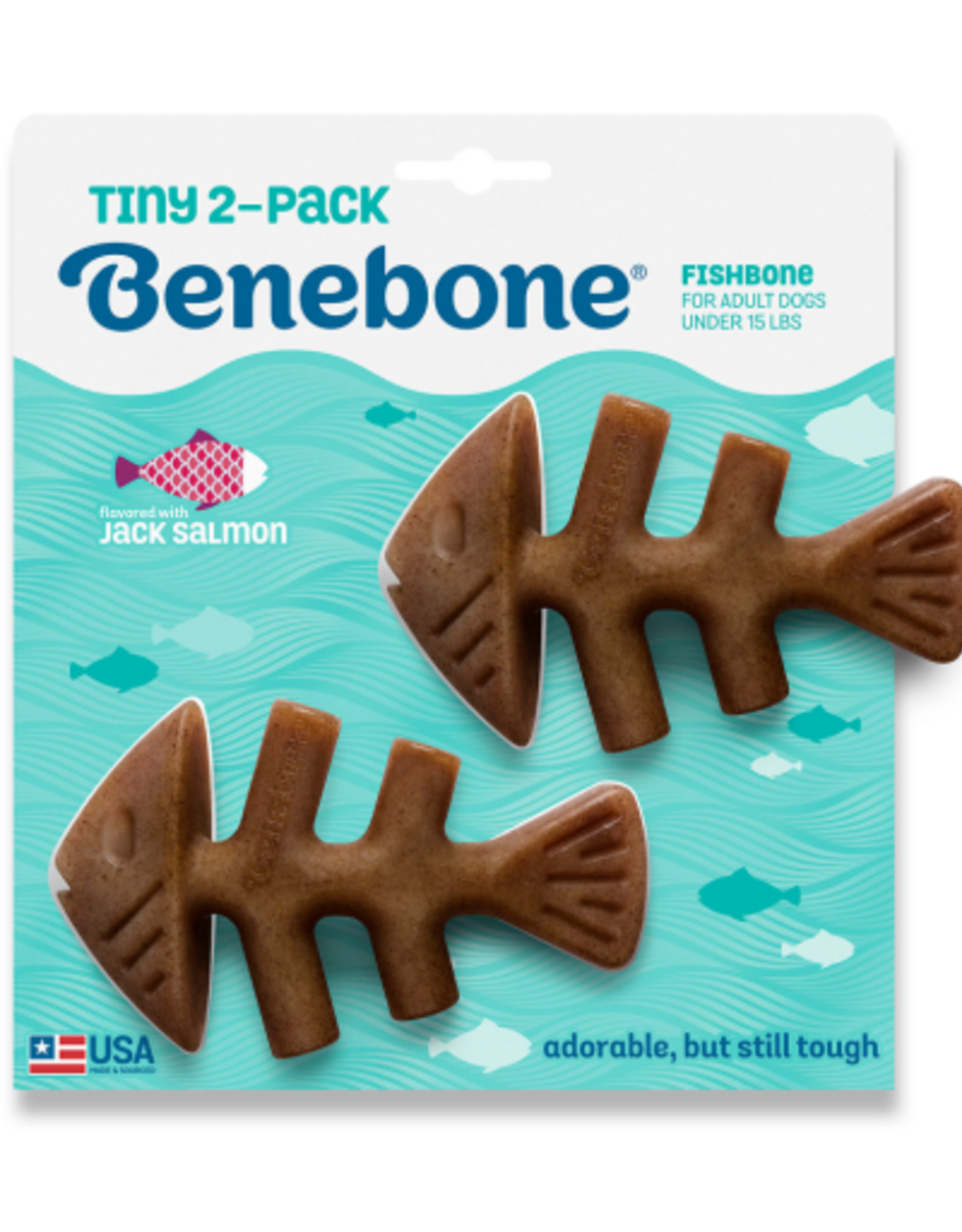 Benebone Benebone Tiny 2-Pack Fishbone Durable Dog Chew Toys Real Fish Flavor
