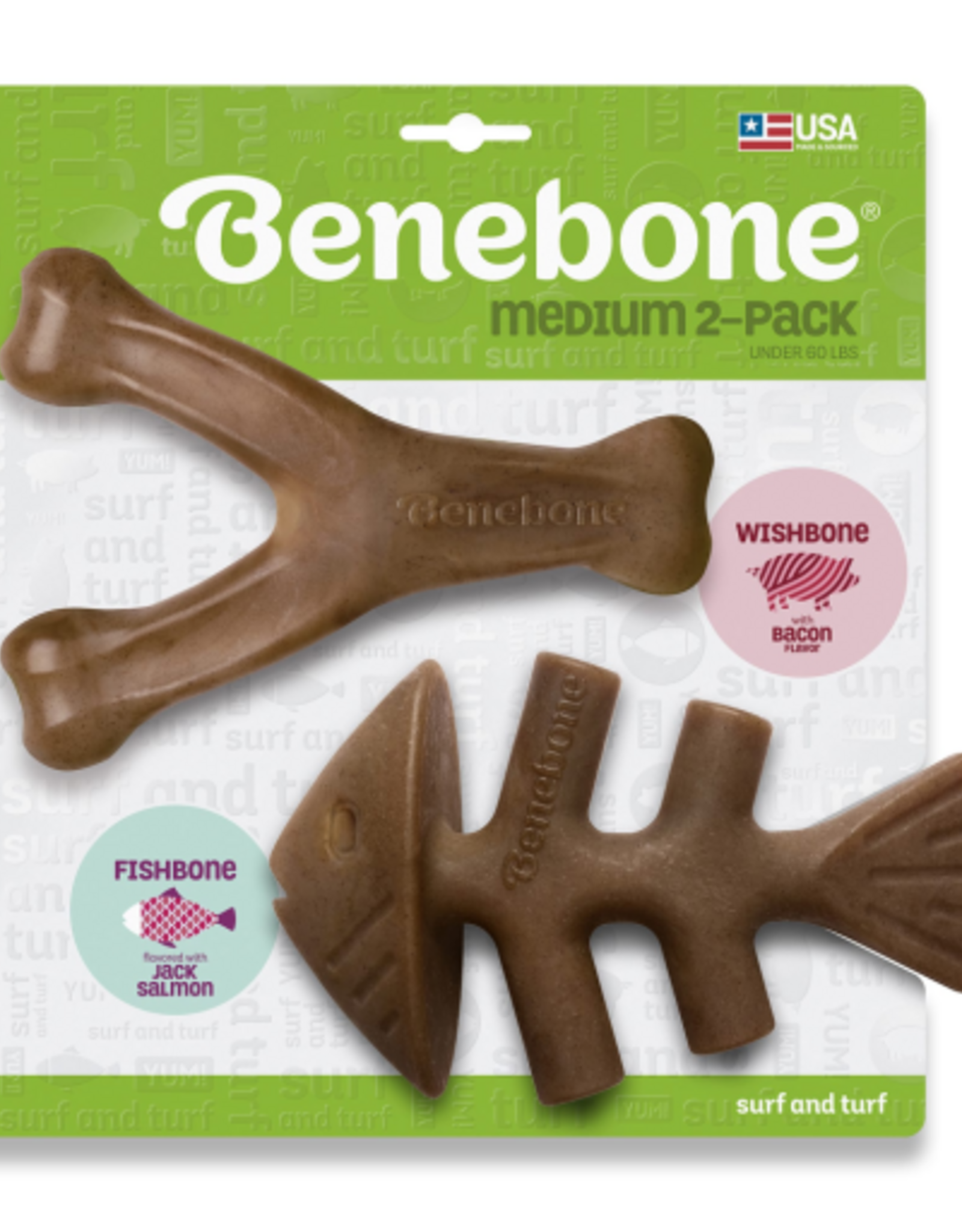 Benebone Benebone Bacon Wishbone/Fishbone Dog Toy Medium Pack of 2