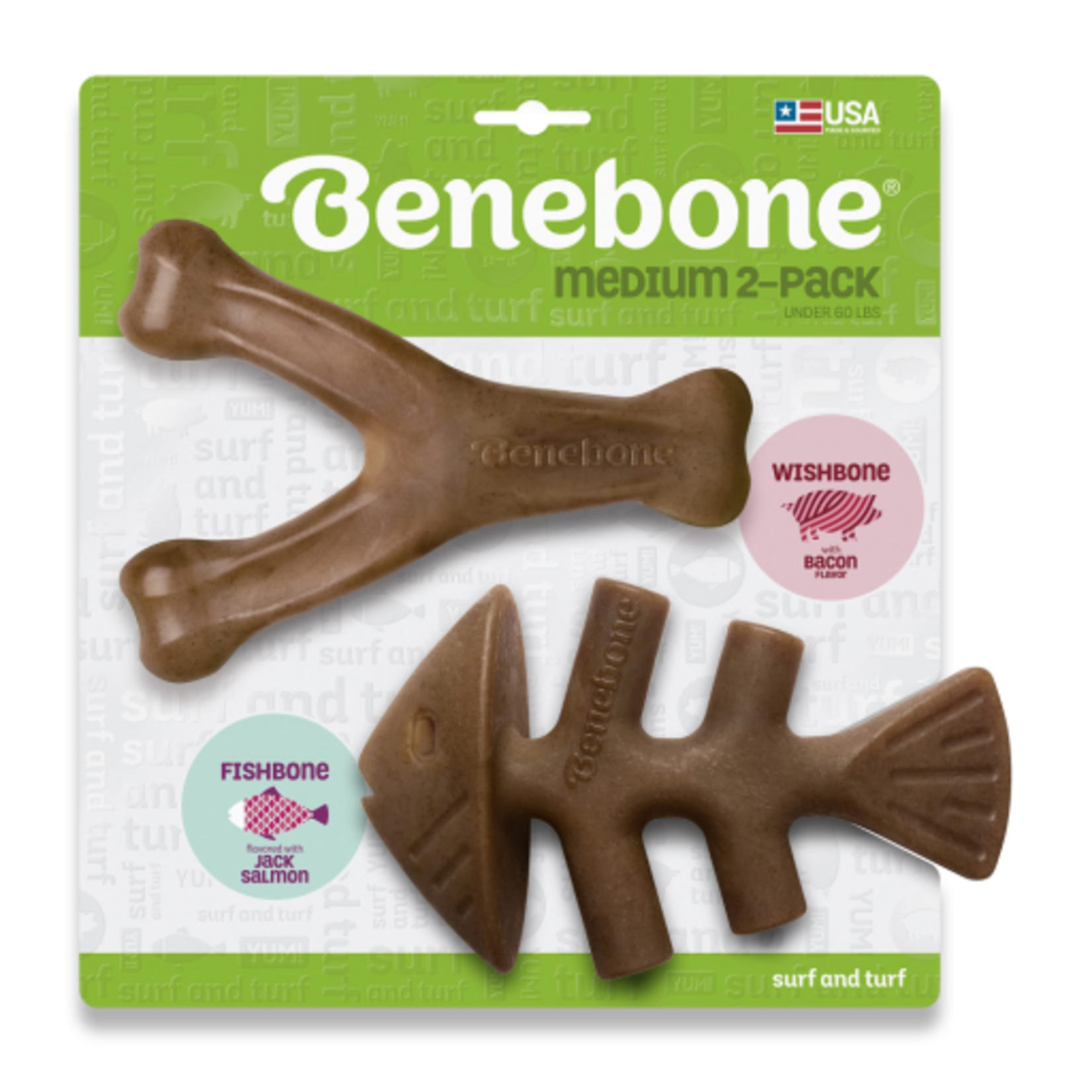 Benebone Benebone Bacon Wishbone/Fishbone Dog Toy Medium Pack of 2