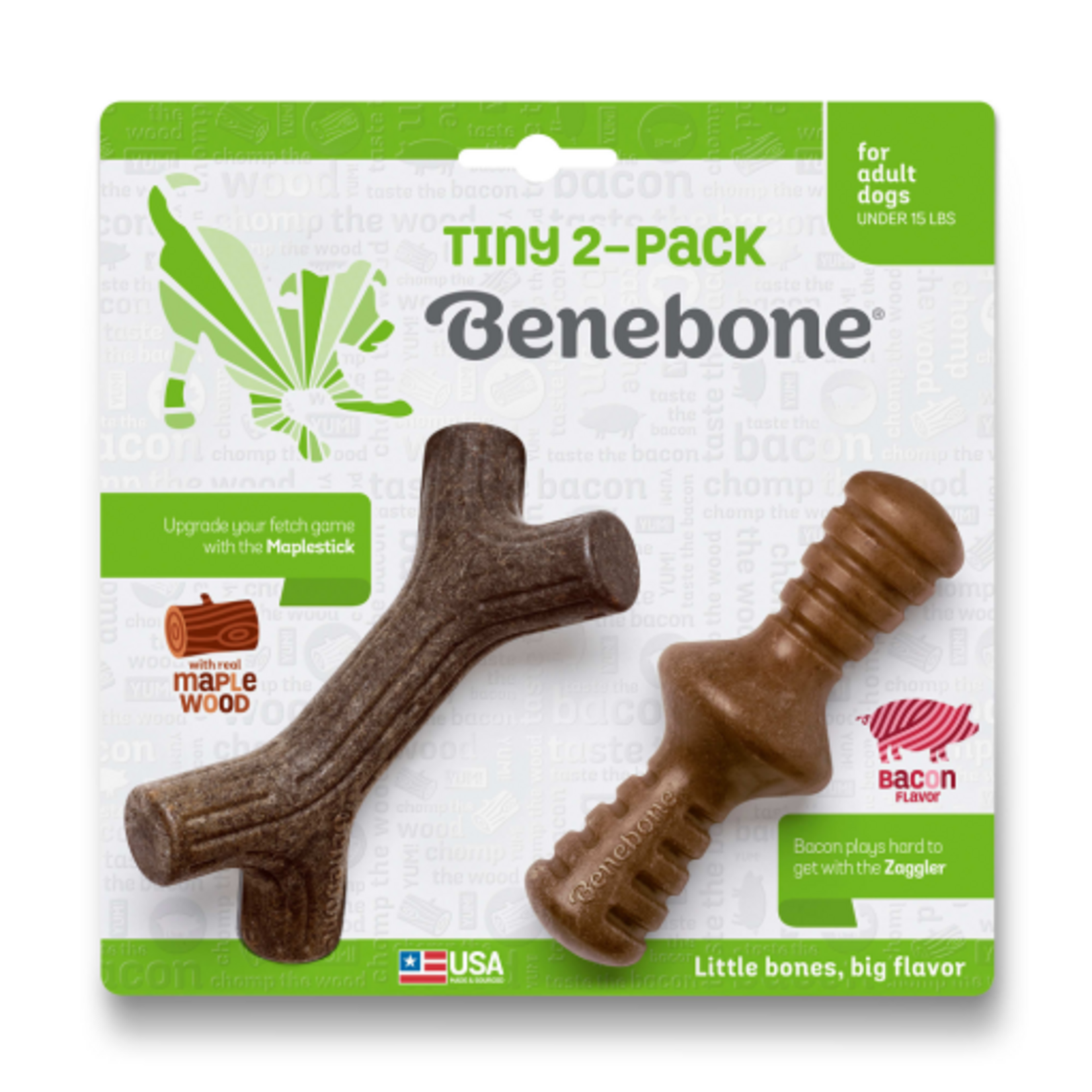 Benebone Benebone 2-Pack Maplestick/Zaggler Bacon Tiny