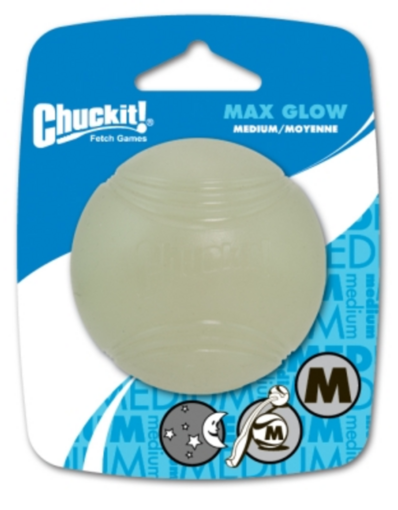 Petmate Chuckit! Max Glow Rubber Ball, Medium, White