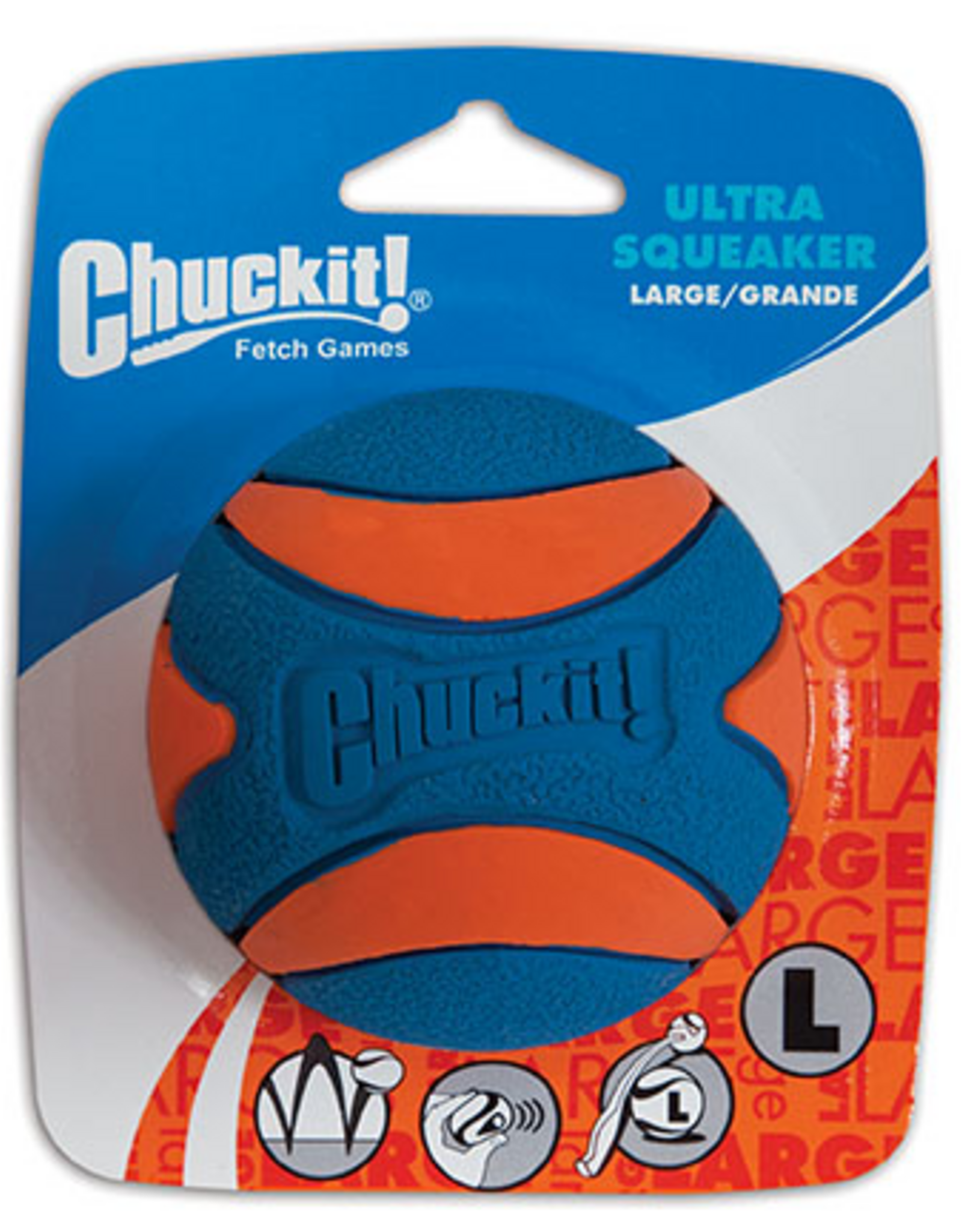 Petmate Chuckit! Ultra Squeaker Rubber Ball Fetch Dog Toy Large (3 ) for Dogs 60-100 lb Pack of 1