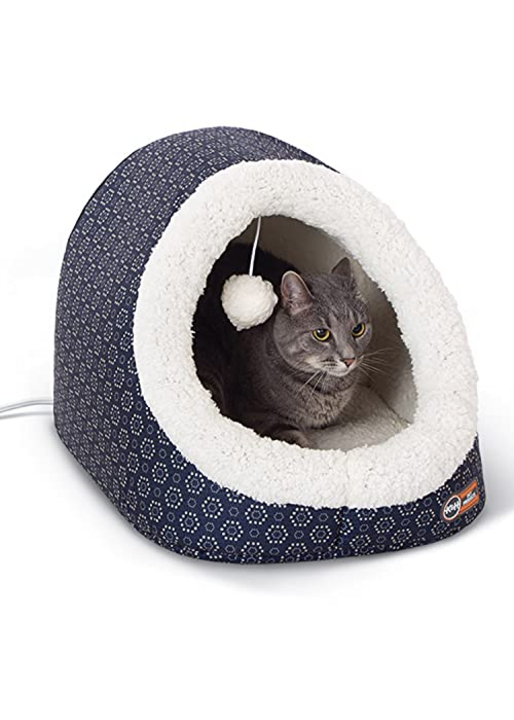 K&H Pet Products K&H Pet Products Thermo-Pet Cave Cat Bed Heated Navy/Geo Flower 17 X 15 X 13 Inches