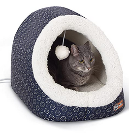 K&H Pet Products K&H Pet Products Thermo-Pet Cave Cat Bed Heated Navy/Geo Flower 17 X 15 X 13 Inches