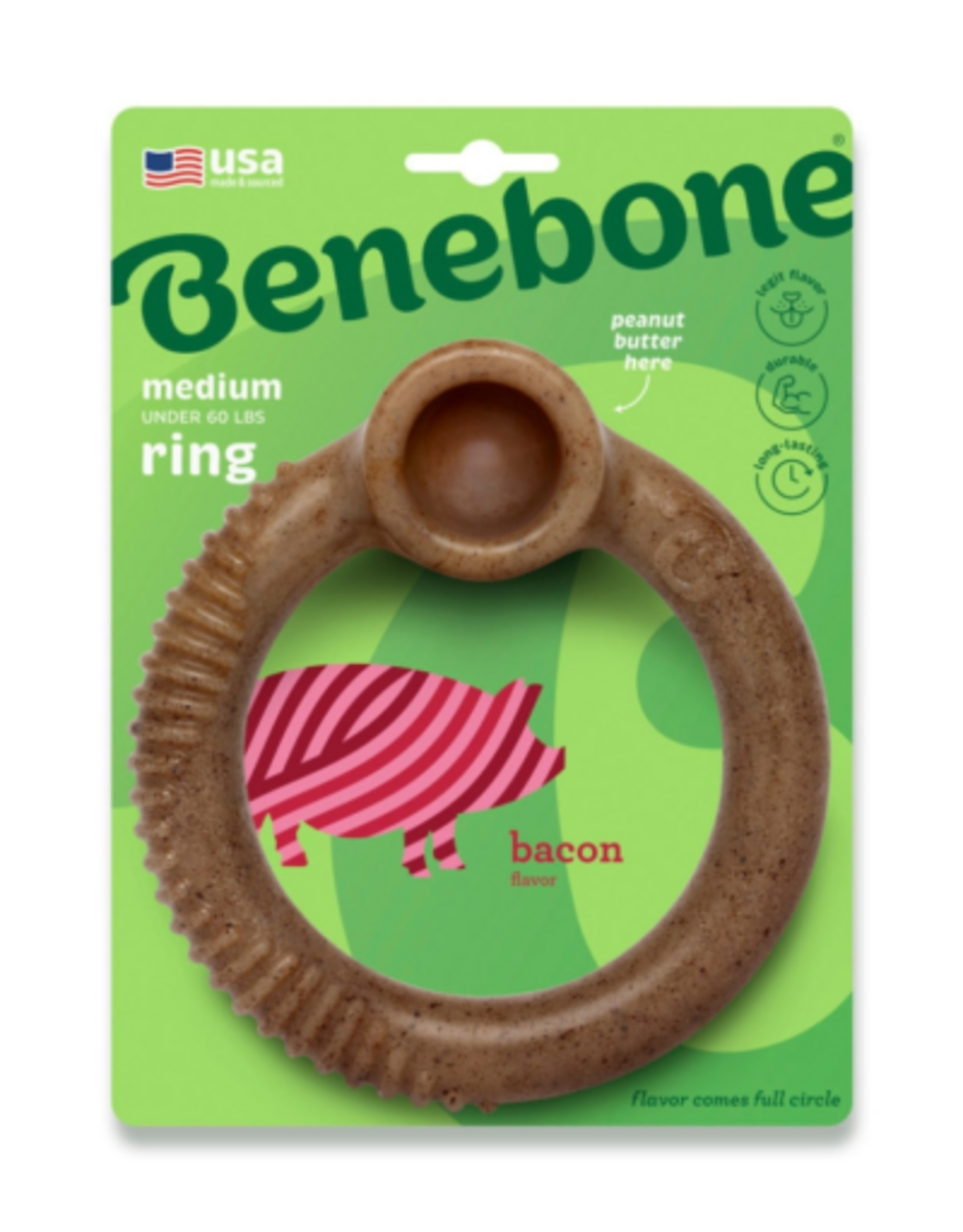 Benebone Benebone Ring Durable Dog Chew Toy Bacon Medium