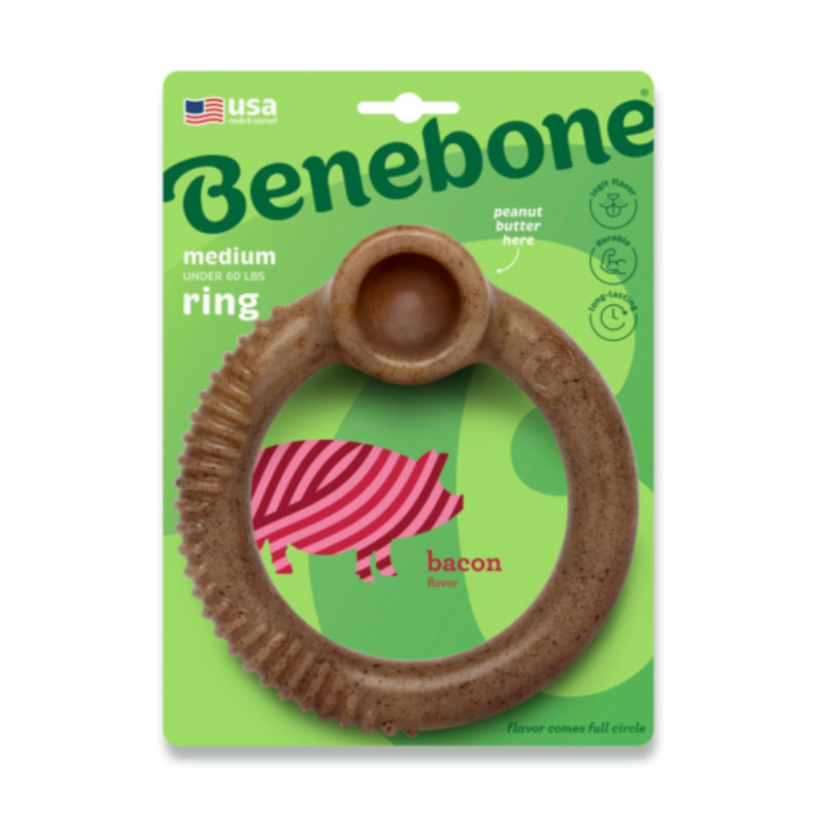 Benebone Benebone Ring Durable Dog Chew Toy Bacon Medium