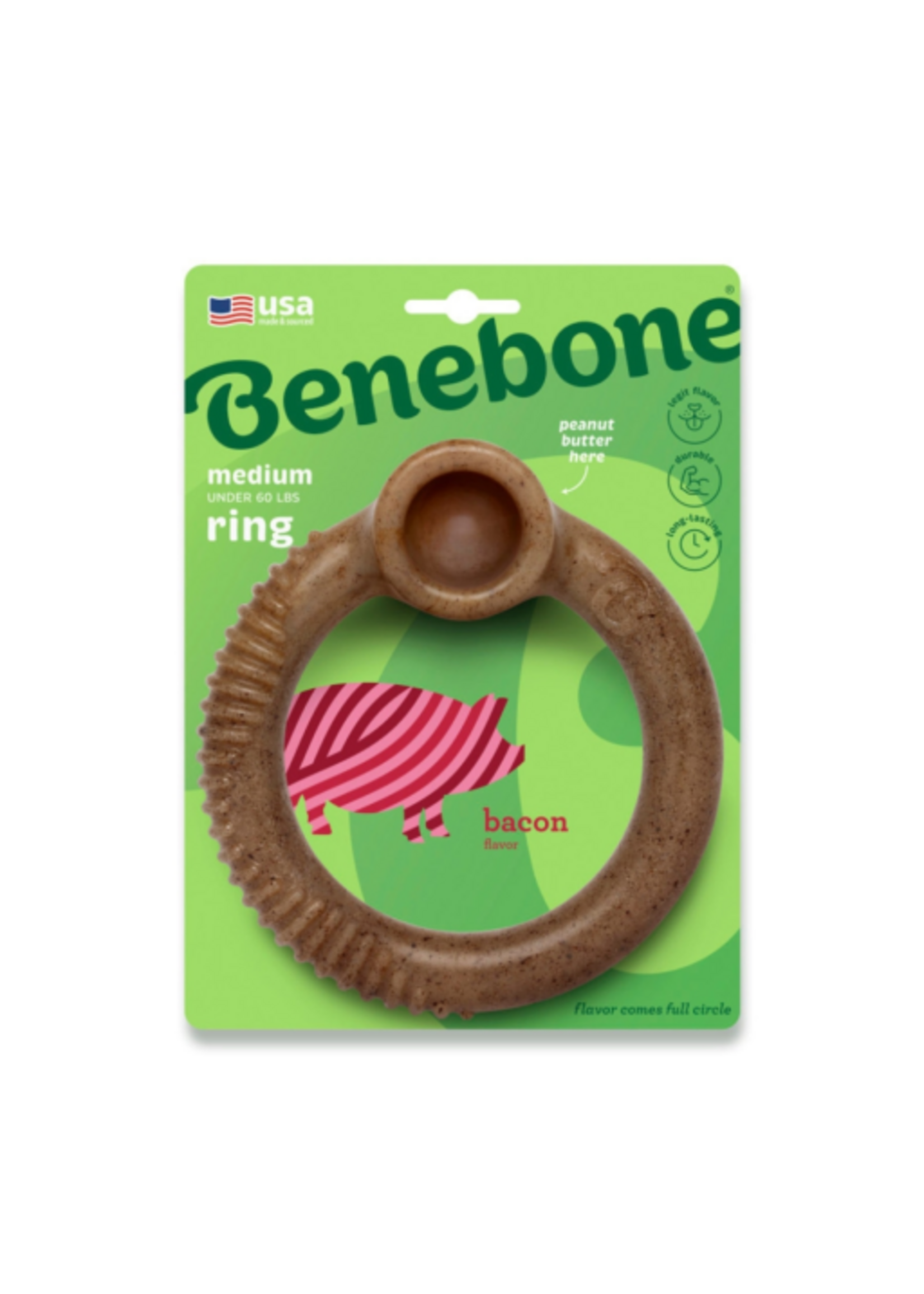 Benebone Benebone Ring Durable Dog Chew Toy Bacon Medium