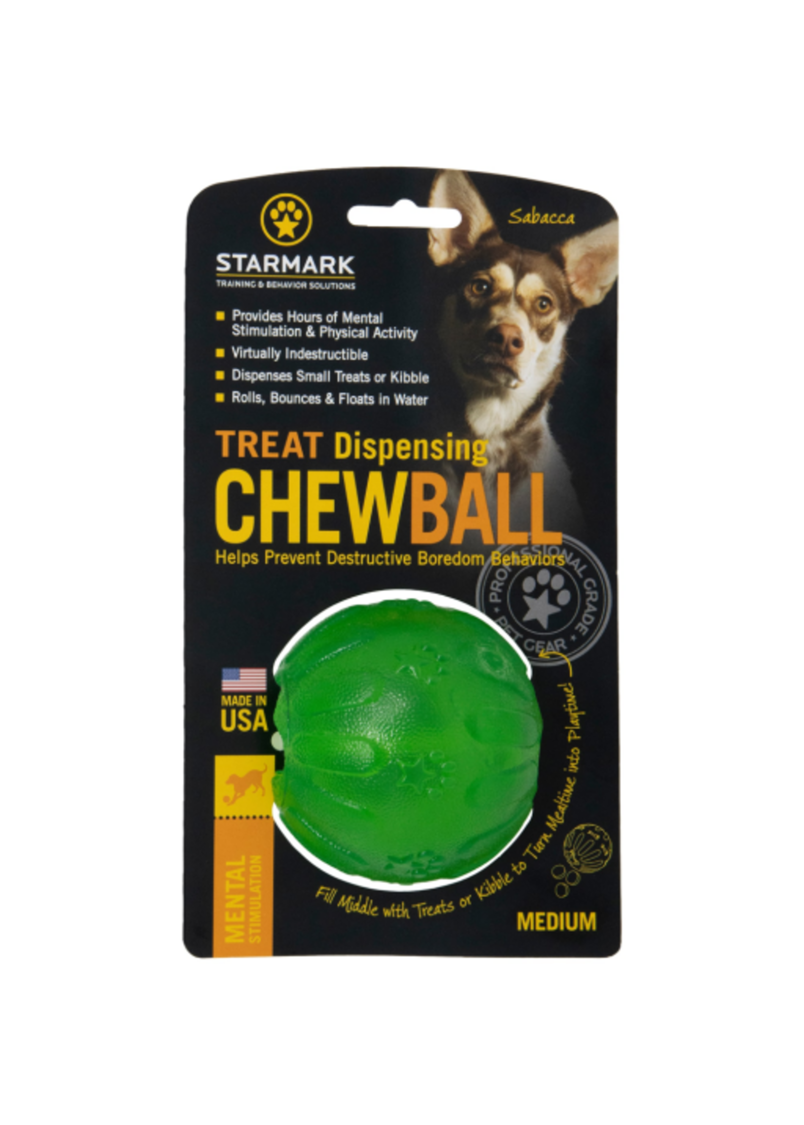 Starmark Starmark Chew Ball Treat Dispensing Dog Toy Medium