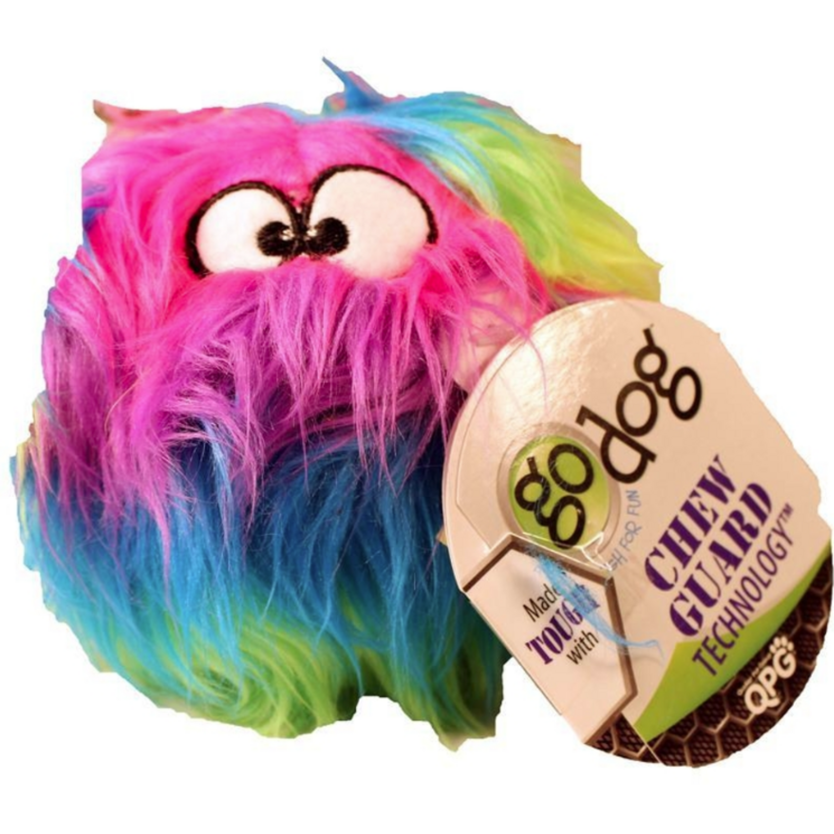 GoDog goDog furballz Durable Plush Squeaker Dog Toy - Rainbow Large