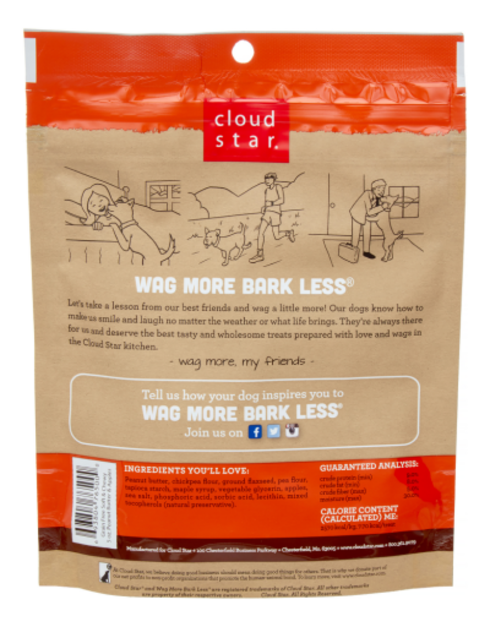 CLOUD STAR Cloud Star Wag More Bark Less Soft & Chewy Grain-Free Peanut Butter & Apples Dry Dog Treat  5 oz