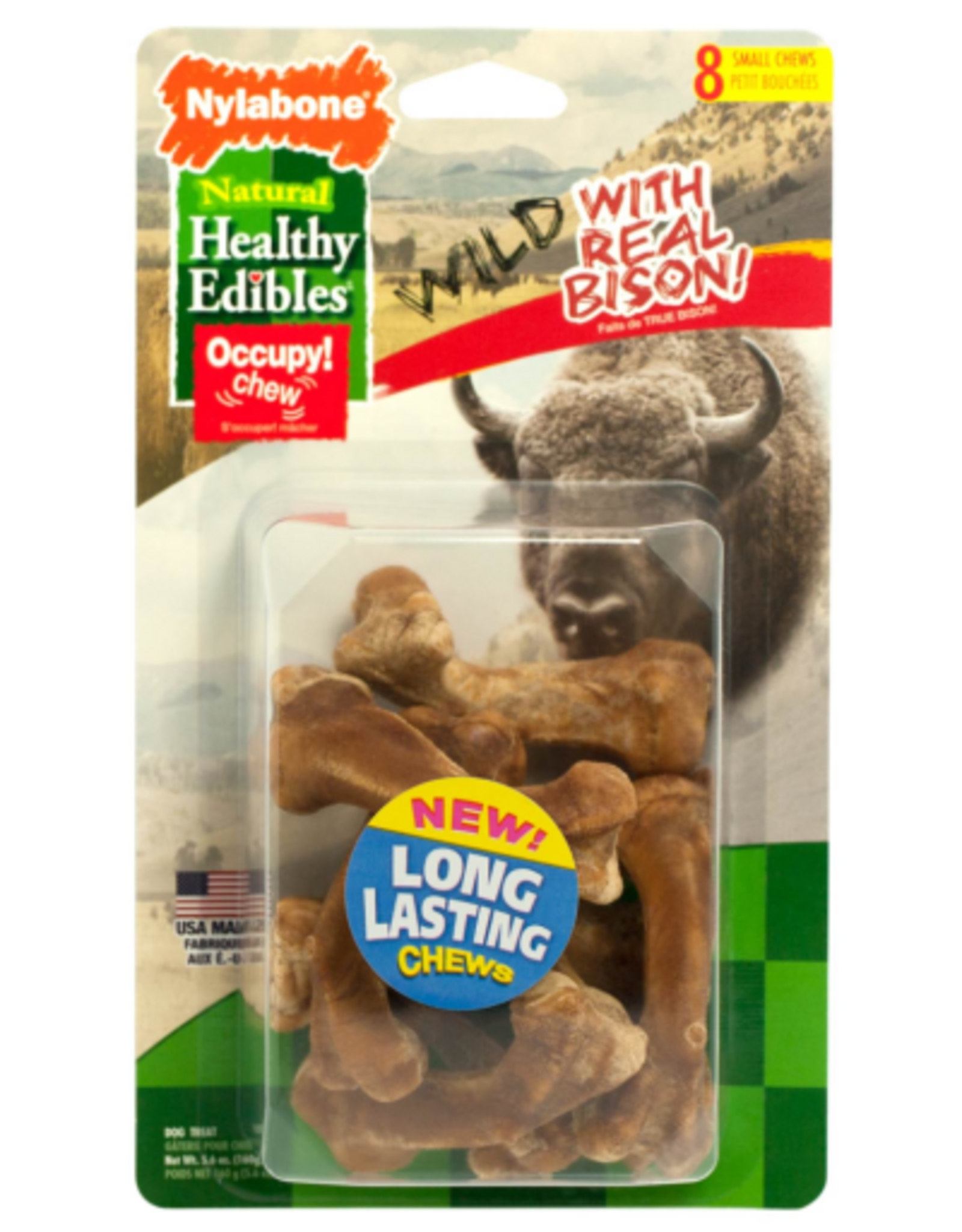 Nylabone Nylabone Natural Healthy Edibles Wild Bison Chew Treats - Small 8 Pack