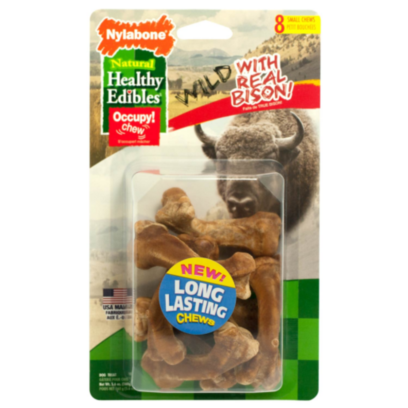 Nylabone Nylabone Natural Healthy Edibles Wild Bison Chew Treats - Small 8 Pack
