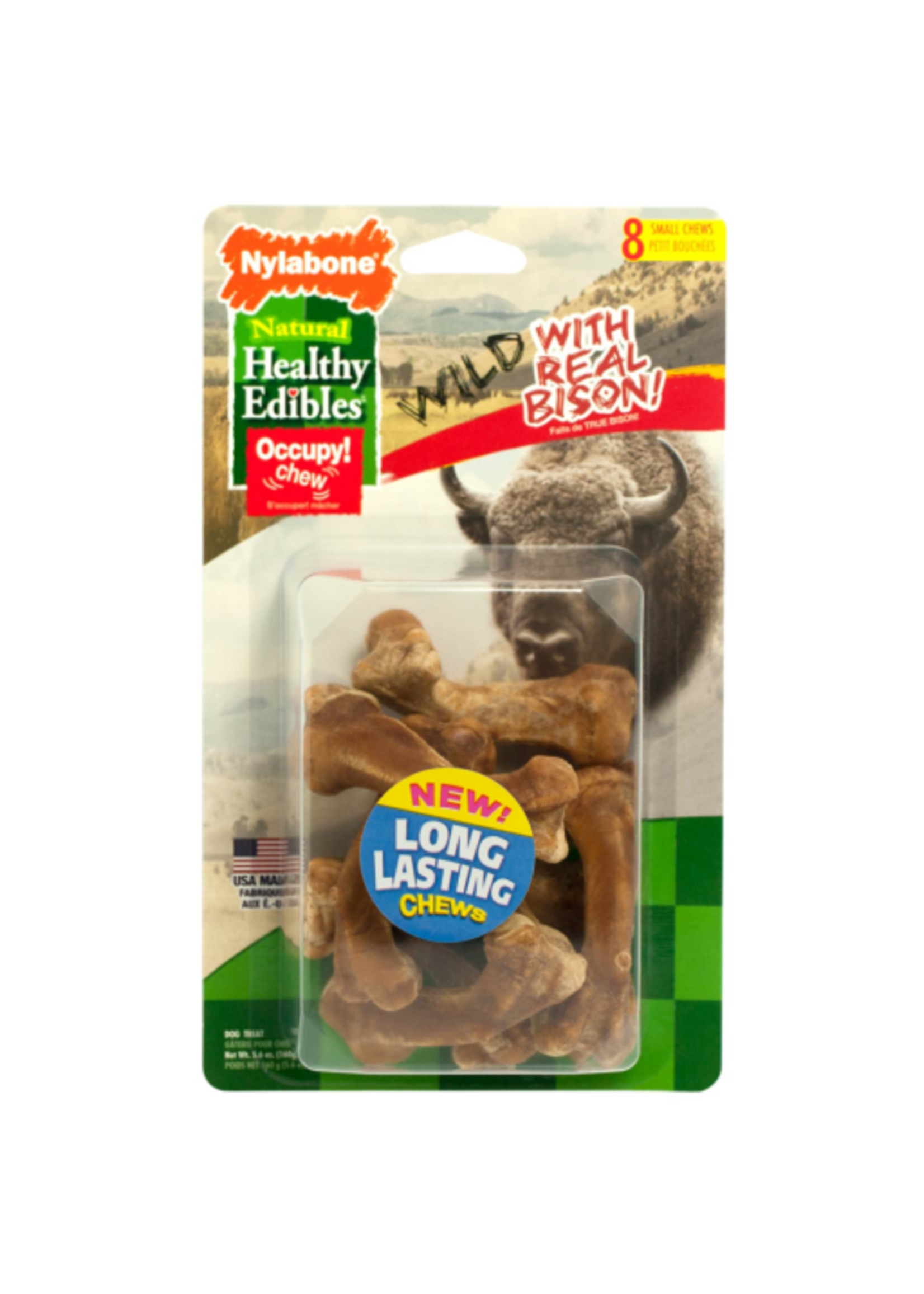 Nylabone Nylabone Natural Healthy Edibles Wild Bison Chew Treats - Small 8 Pack