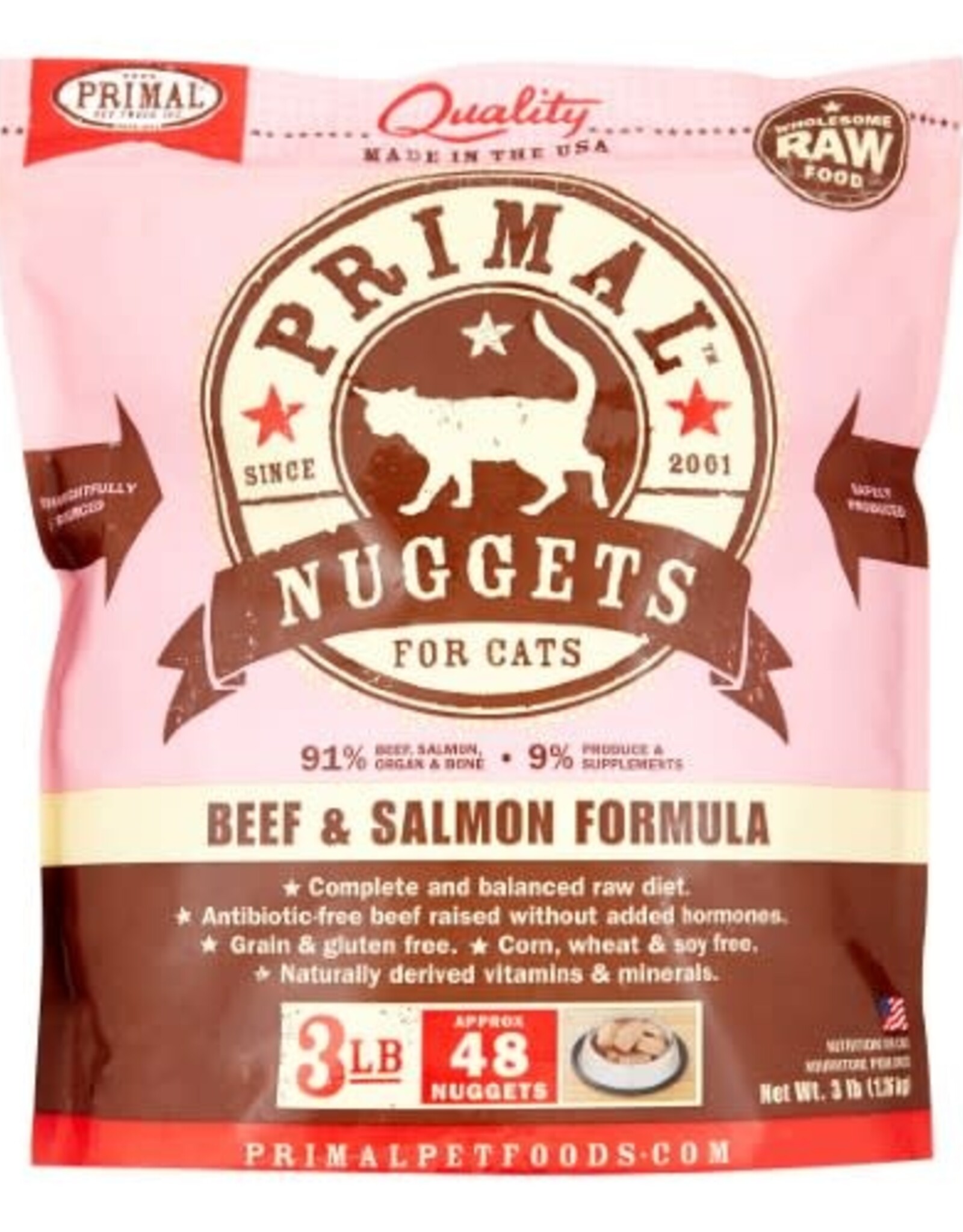 Primal Primal Nuggets Beef & Salmon Formula Raw Frozen Cat Food, 3 Lb