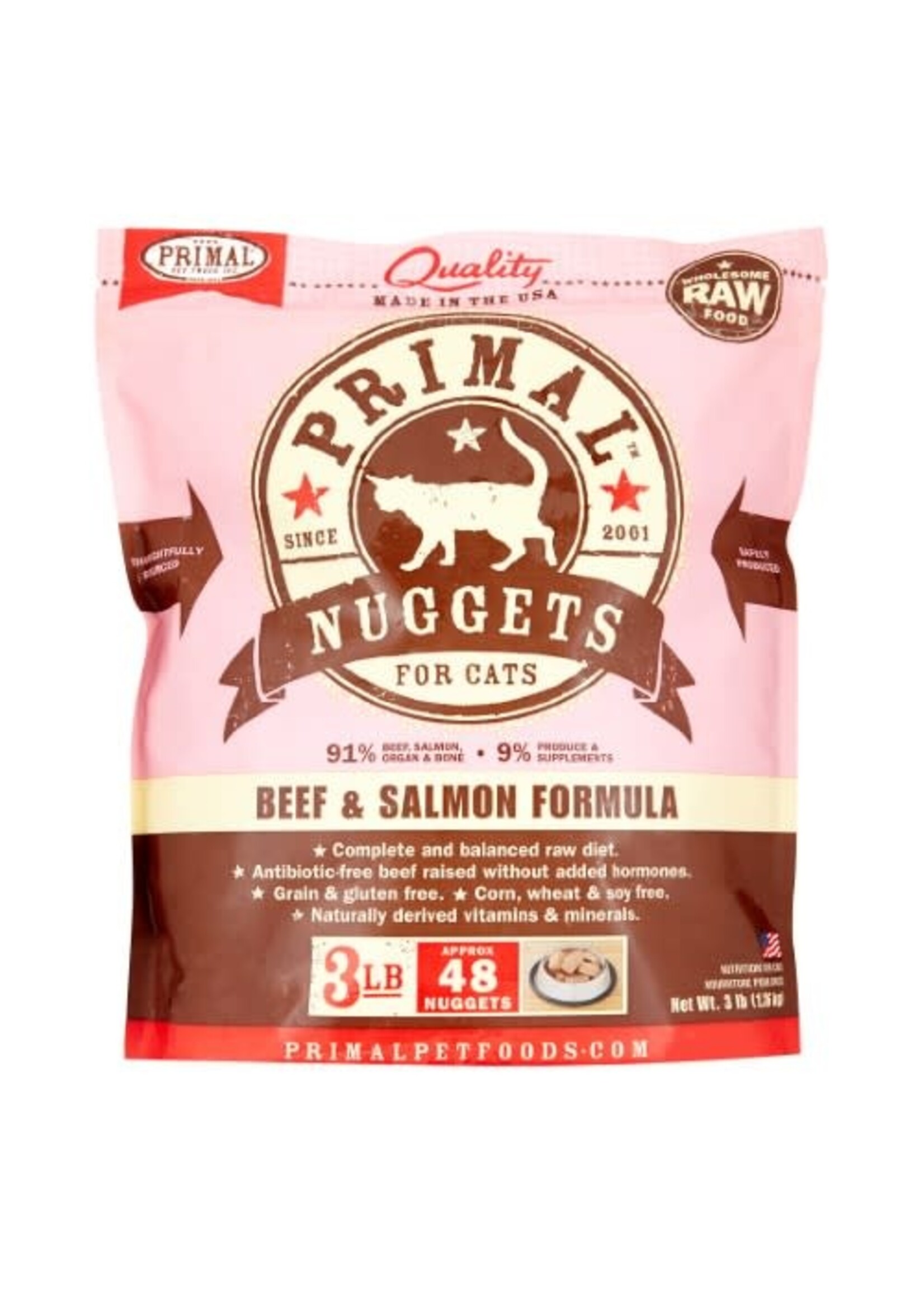 Primal Primal Nuggets Beef & Salmon Formula Raw Frozen Cat Food, 3 Lb