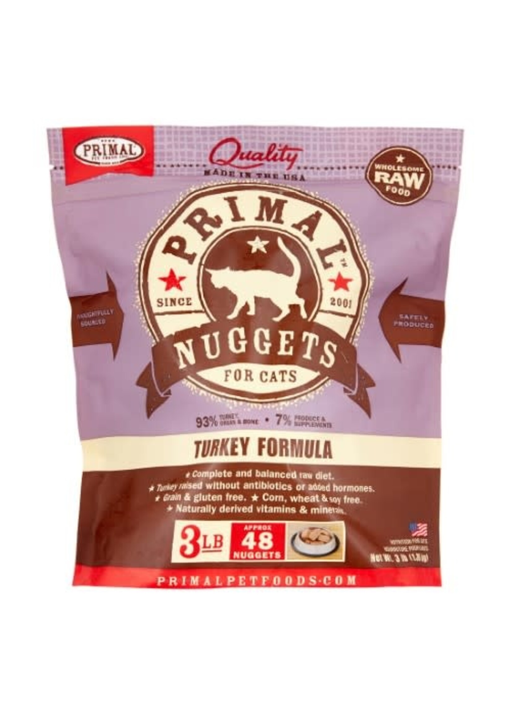 Primal Primal Nuggets Turkey Formula Frozen Cat Food, 3 Lb