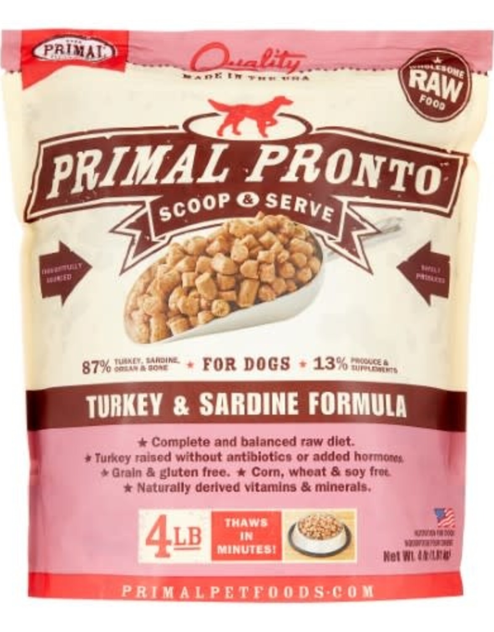 Primal Primal Pronto Turkey & Sardine Formula Raw Frozen Dog Food, 4 Lb