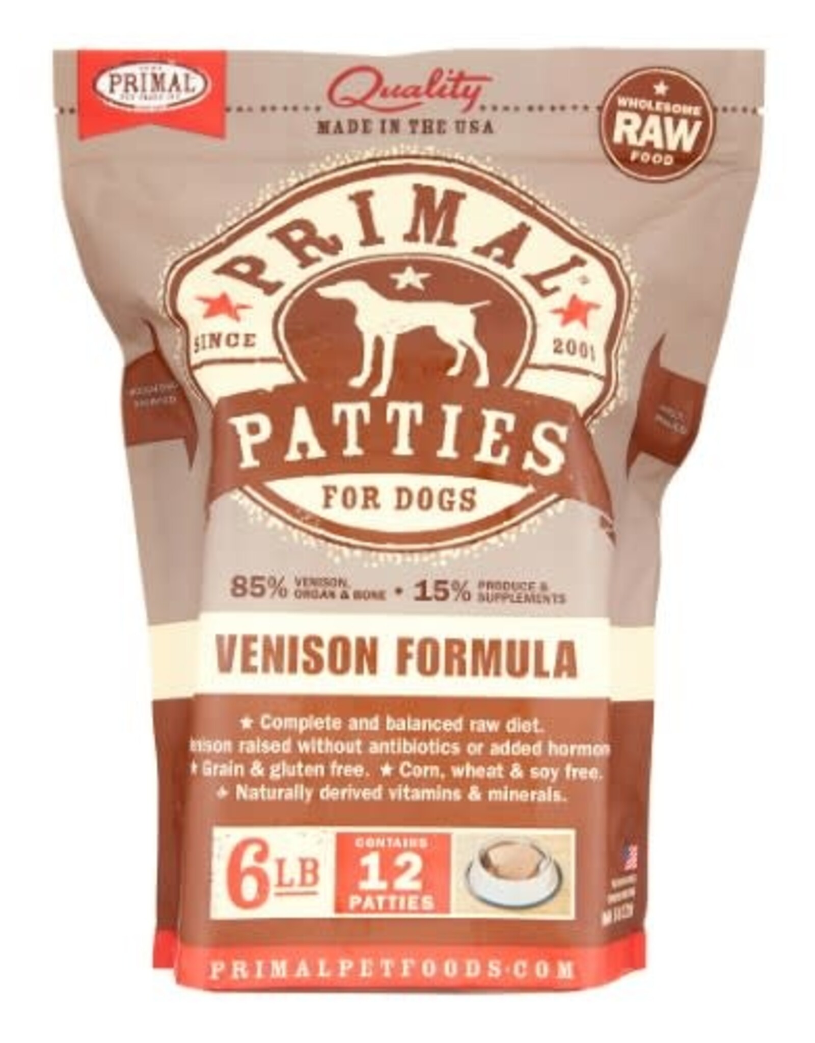 Primal Primal Patties Vension Raw Frozen Dog Food, 6 Lb