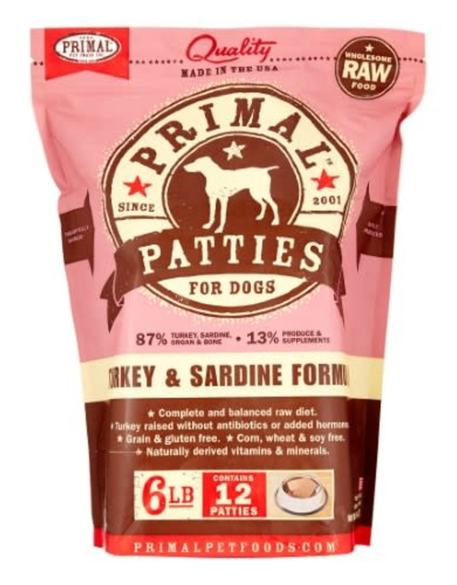 Primal Primal Patties Turkey & Sardine Raw Frozen Dog Food, 6 Lb