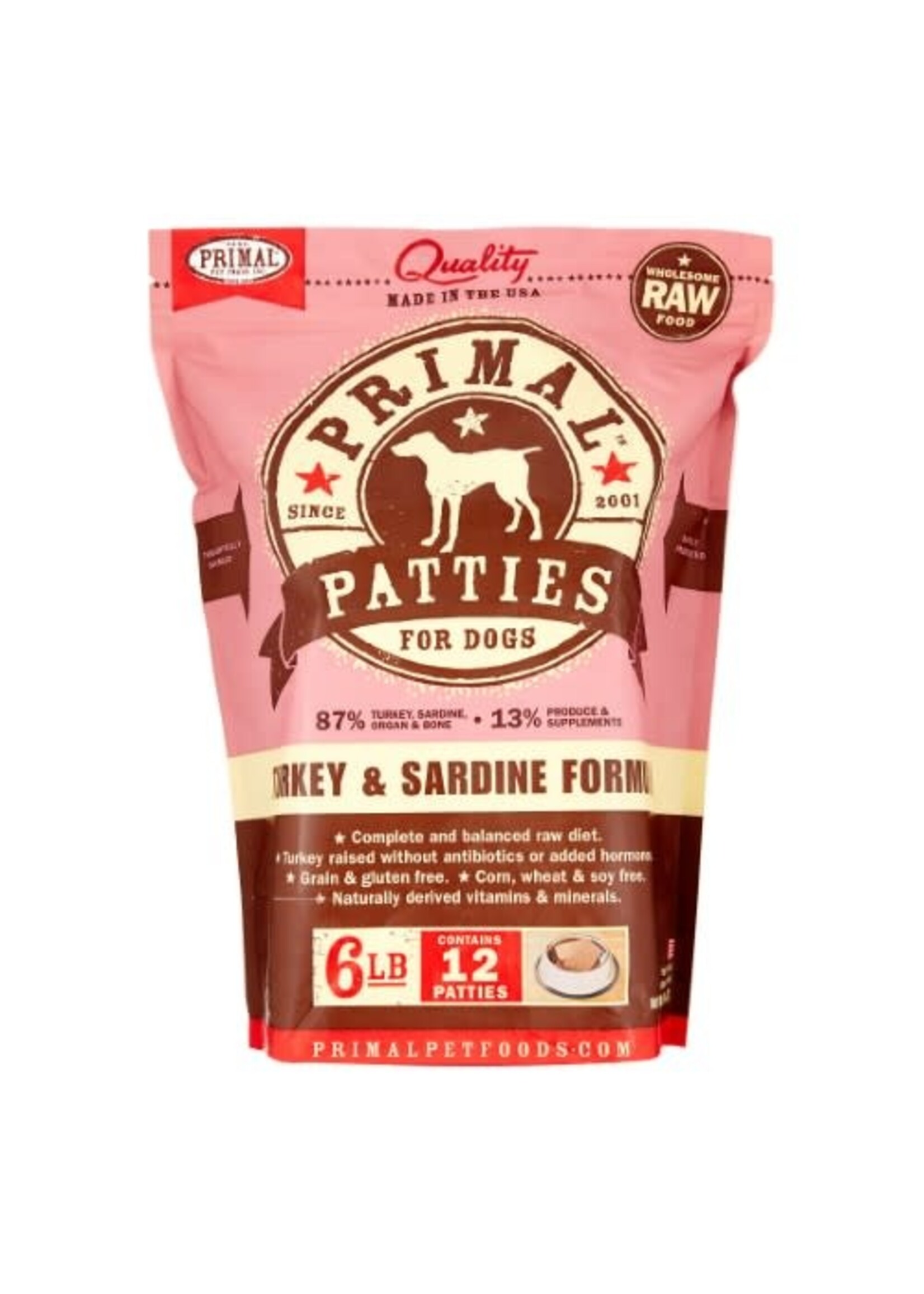 Primal Primal Patties Turkey & Sardine Raw Frozen Dog Food, 6 Lb