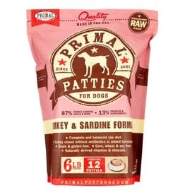 Primal Primal Patties Turkey & Sardine Raw Frozen Dog Food, 6 Lb