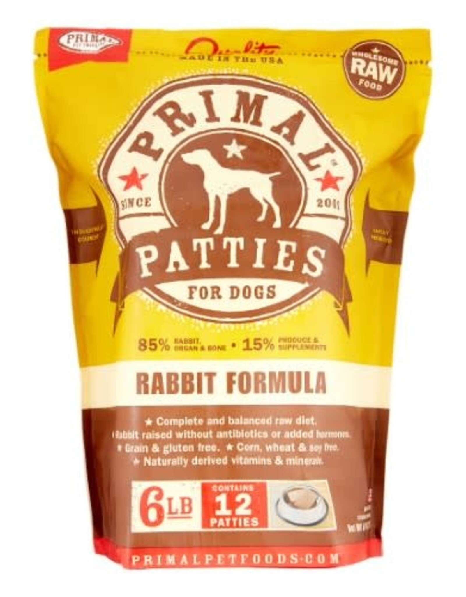 Primal Primal Patties Rabbit Raw Frozen Dog Food, 6 Lb
