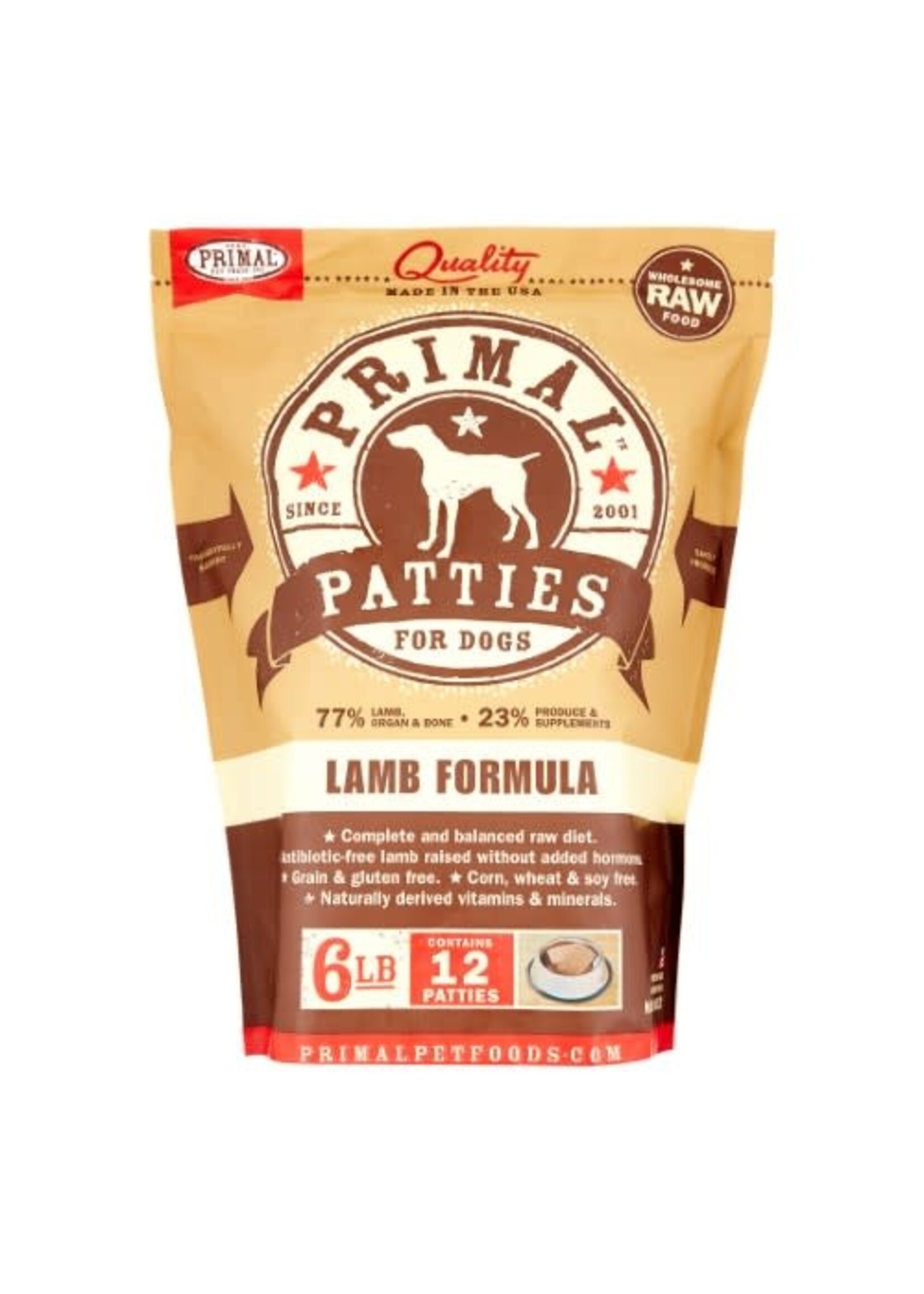 Primal Primal Patties Lamb Formula Frozen Dog Food, 6 Lb