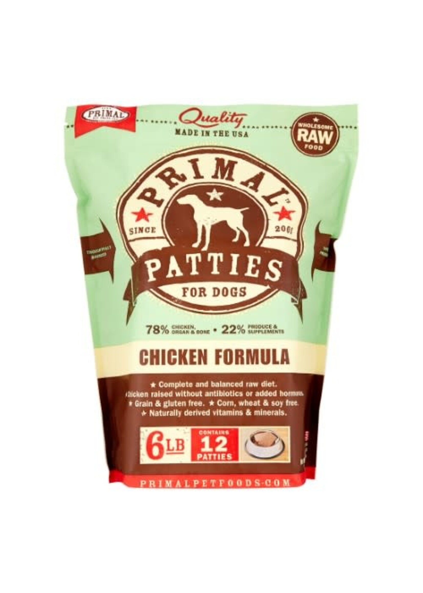 Primal Primal Patties Chicken Formula Raw Frozen Dog Food, 6 Lb