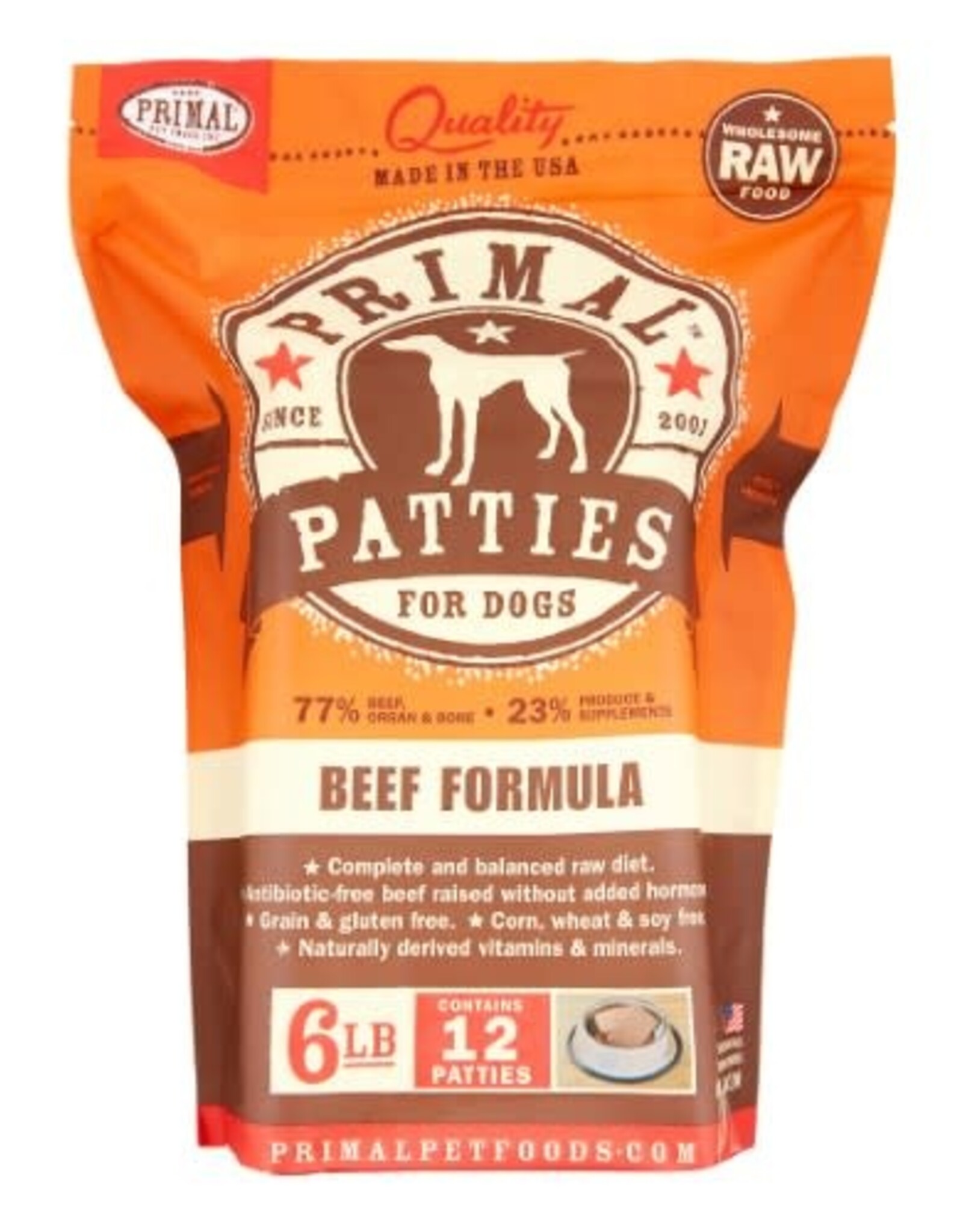 Primal Primal Patties Beef Raw Frozen Dog Food, 6 Lb