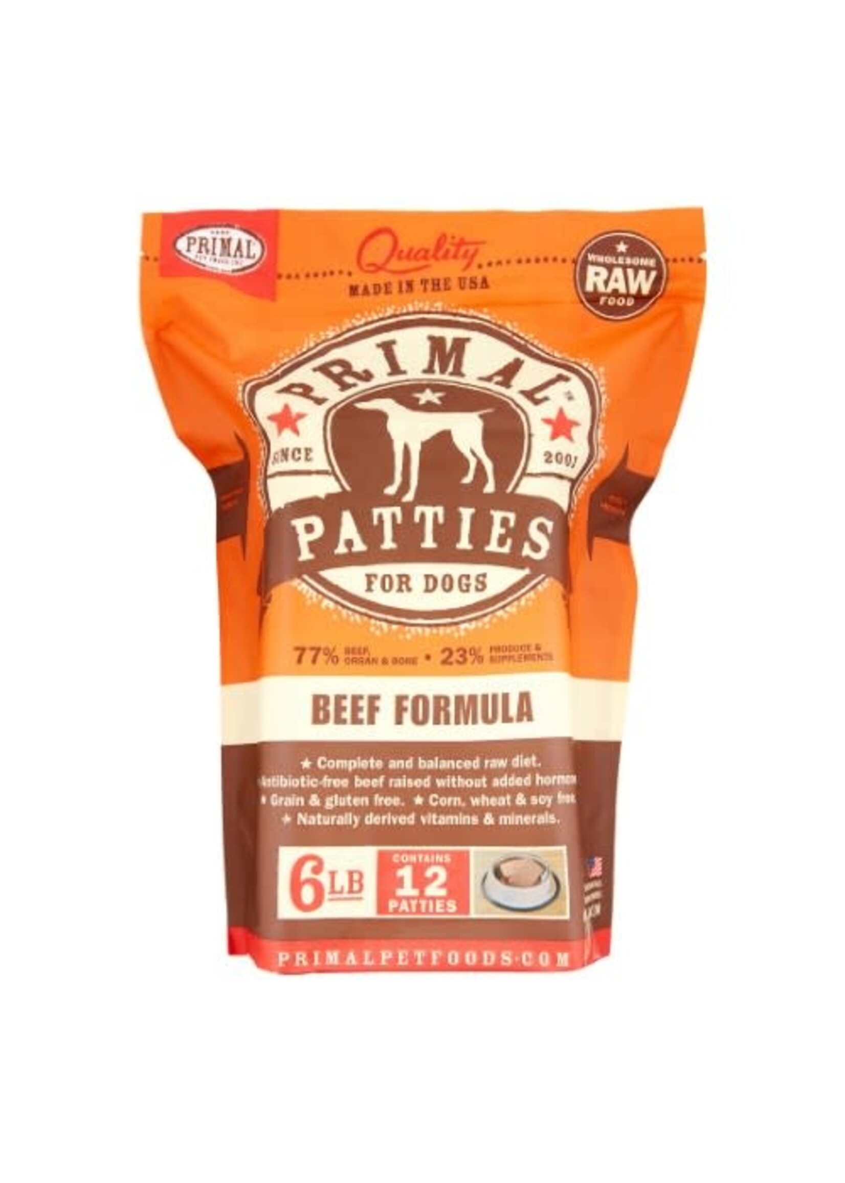Primal Primal Patties Beef Raw Frozen Dog Food, 6 Lb
