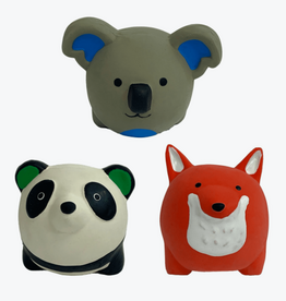 Multipet Multipet Latex Round Animal Dog Toy  3 Pack includes Koala  Fox and Panda  Multi-color  Size: 2.5