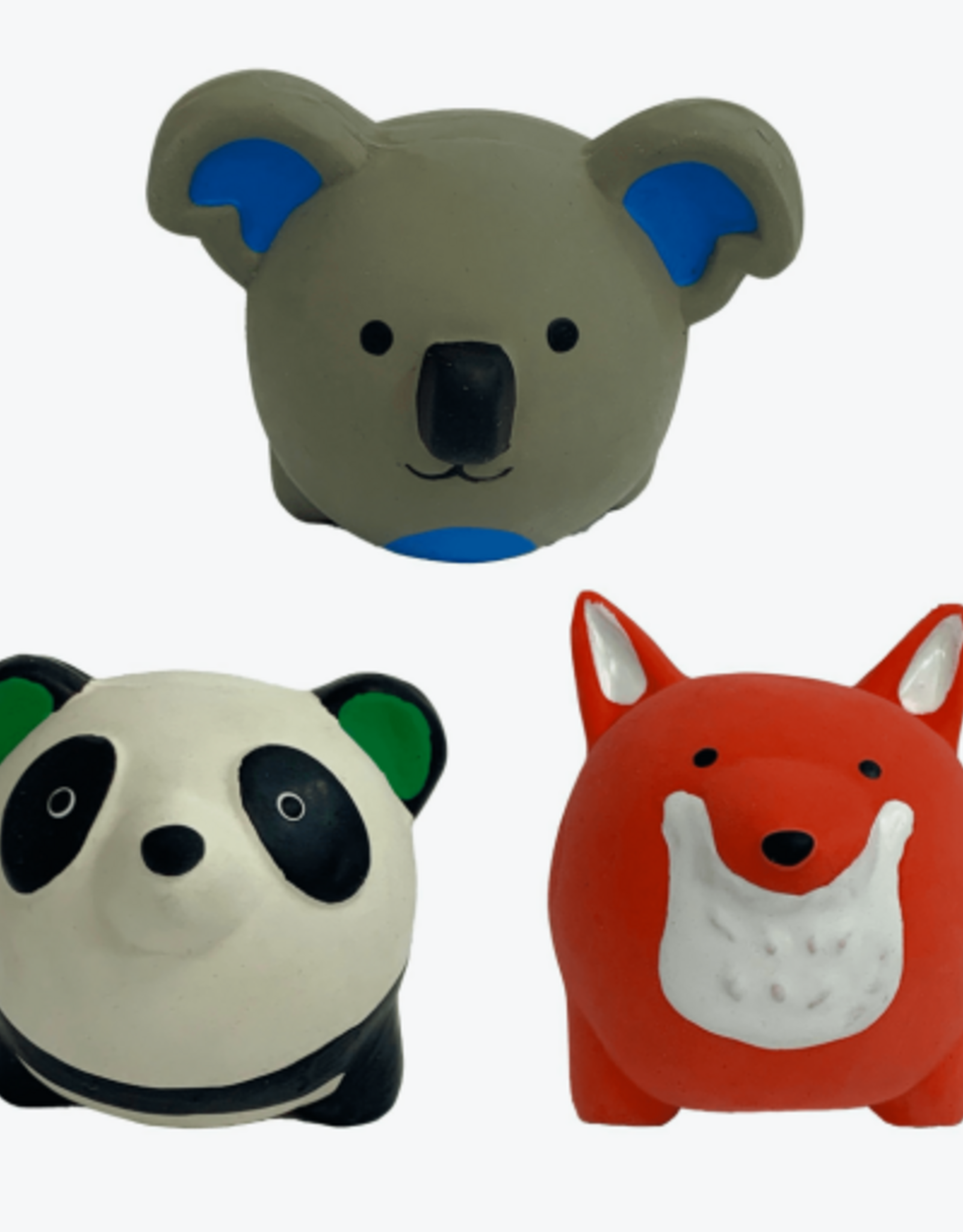 Multipet Multipet Latex Round Animal Dog Toy  3 Pack includes Koala  Fox and Panda  Multi-color  Size: 2.5