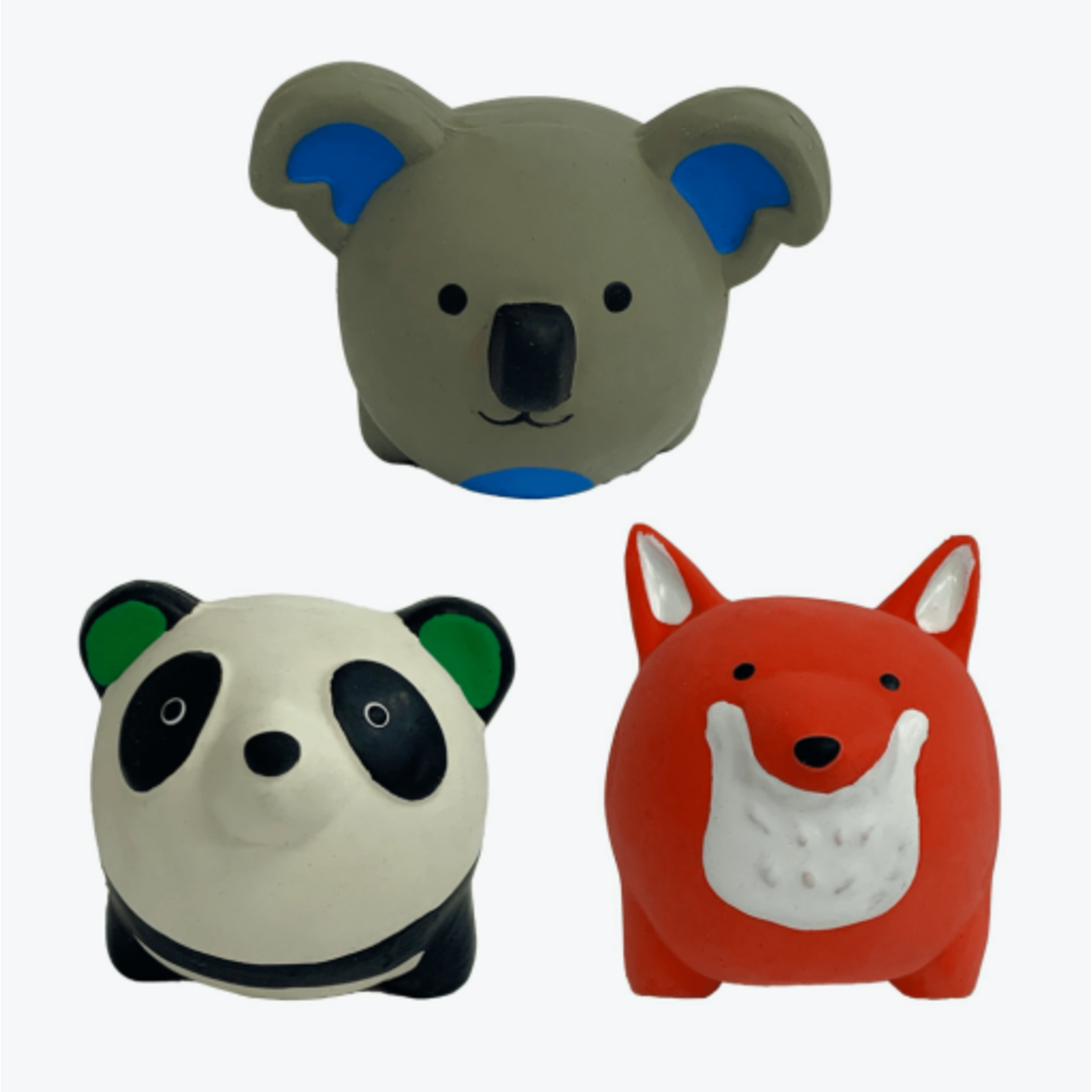Multipet Multipet Latex Round Animal Dog Toy  3 Pack includes Koala  Fox and Panda  Multi-color  Size: 2.5