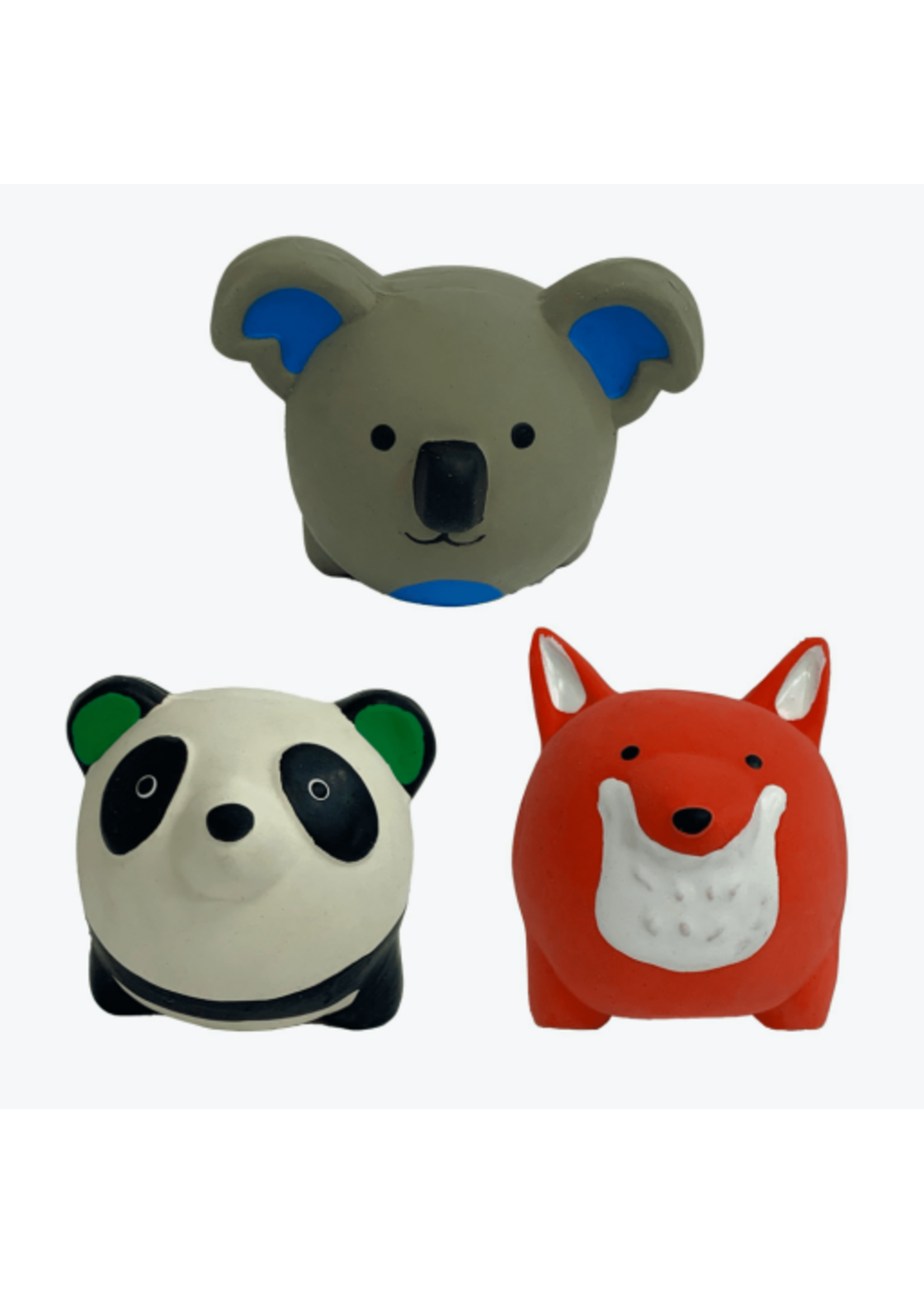 Multipet Multipet Latex Round Animal Dog Toy  3 Pack includes Koala  Fox and Panda  Multi-color  Size: 2.5
