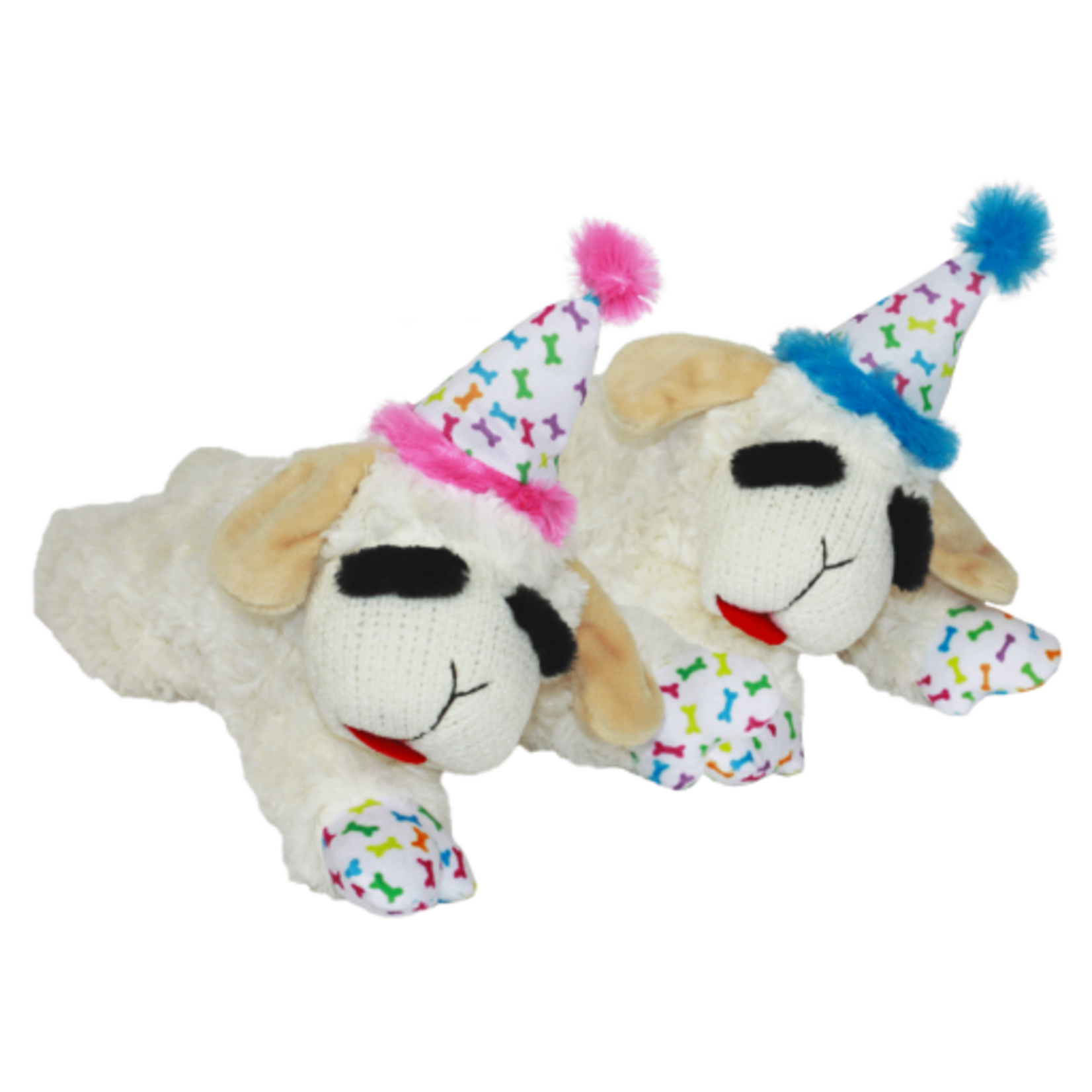 Multipet Multipet Lamb Chop with Birthday Hat Dog Toy  Assorted Colors  Size: 10.5”