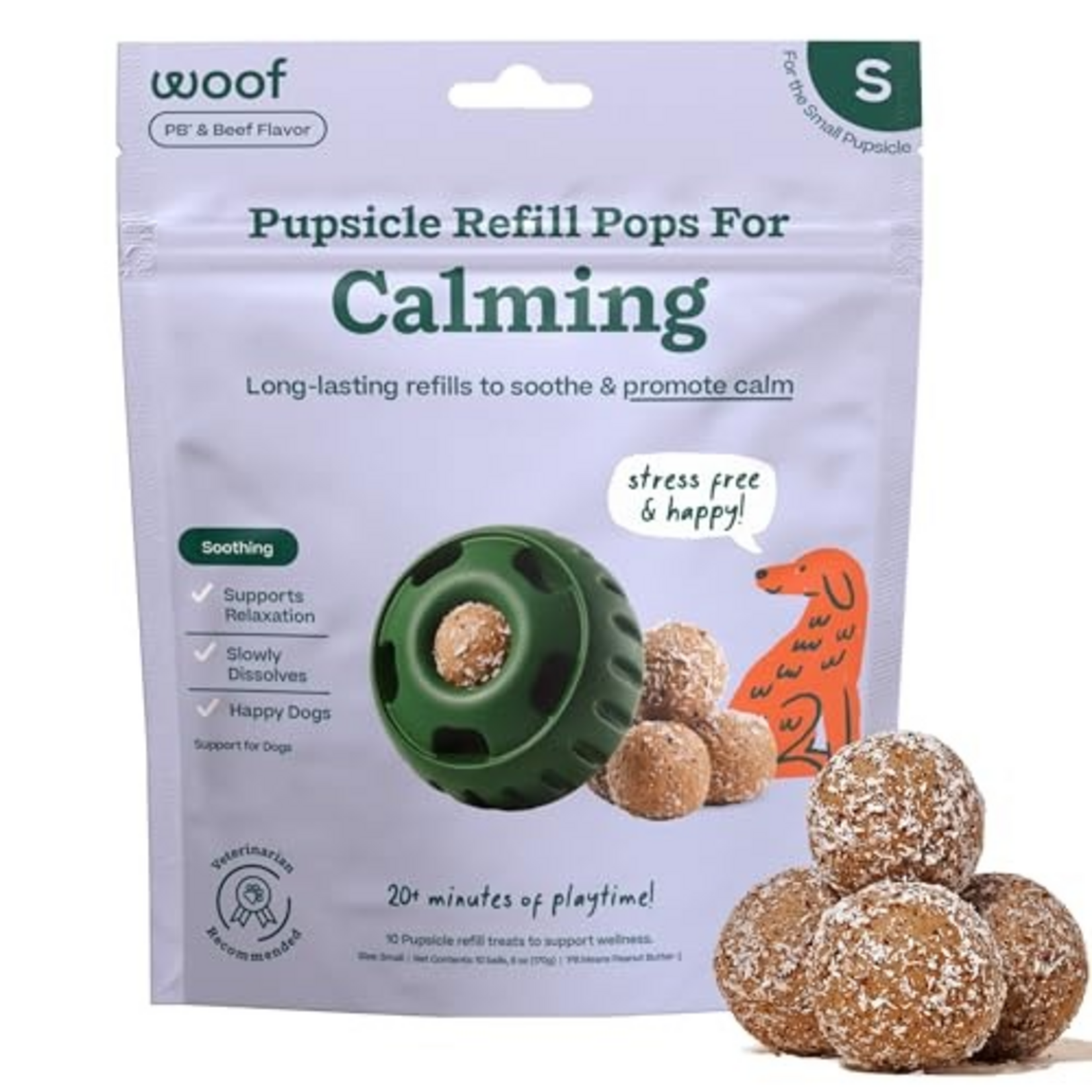 Woof Woof Dog Pupsicle Refills - Calming Dog Treats - Small Pops - 6 oz
