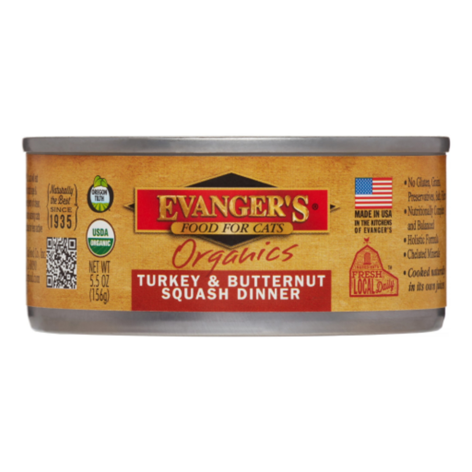 Evanger's Evanger's Organics Turkey & Butternut Squash Wet Cat Food 5.5 Oz Cans Case of 24