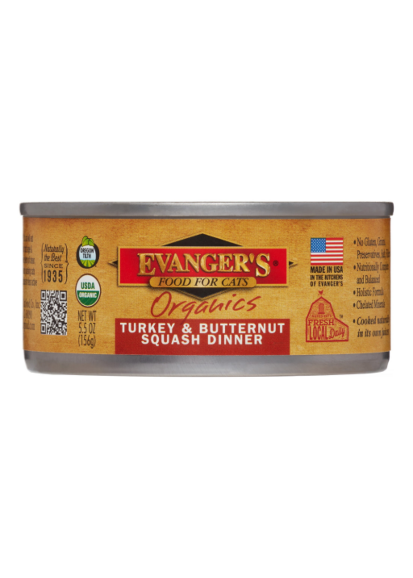 Evanger's Evanger's Organics Turkey & Butternut Squash Wet Cat Food 5.5 Oz Cans Case of 24