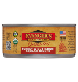 Evanger's Evanger's Organics Turkey & Butternut Squash Wet Cat Food 5.5 Oz Cans Case of 24