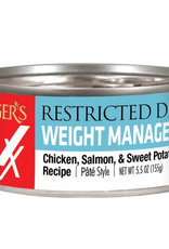 Evanger's Evangers EVX Restricted Diet Weight Management Chicken Salmon & Sweet Potato Wet Cat Food - 5.5 Oz Cans case of 24
