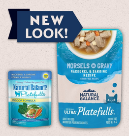 Natural Balance Natural Balance Platefulls Grain Free Indoor Cat Food Indoor Mackerel & Sardine Formula in Gravy 3 Oz Pouches, Case of 24