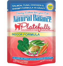 Natural Balance Natural Balance Platefulls Grain Free Indoor Cat Food Indoor Salmon Tuna Chicken & Shrimp Formula in Gravy 3 Oz Pouches, Case of 24