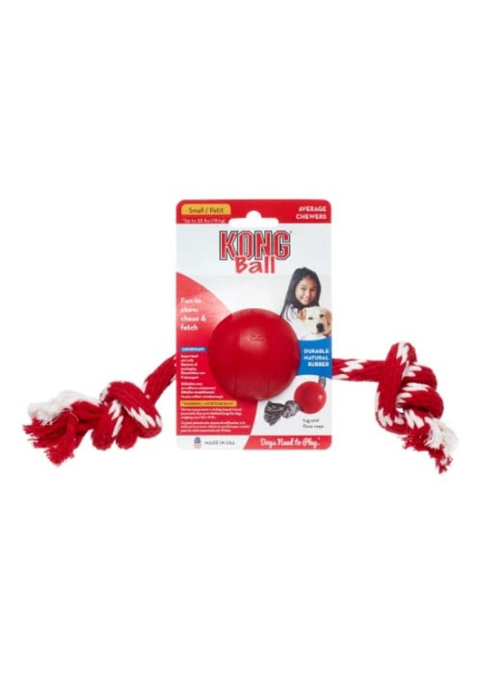KONG KONG Ball W/Rope Dog Toy - Small, Red