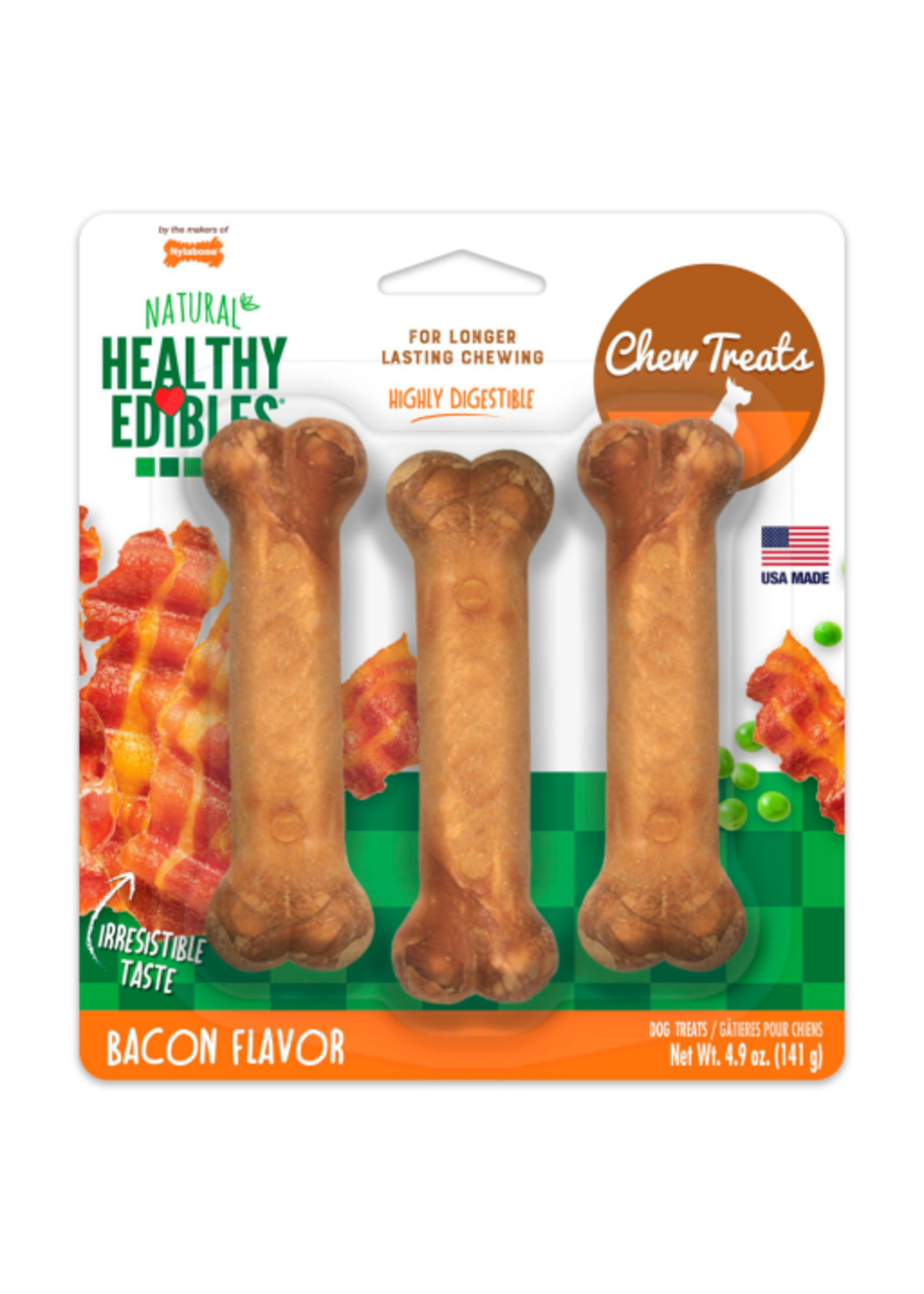Nylabone Nylabone Healthy Edibles All-Natural Bacon Chew Treats 3 Pack - Small