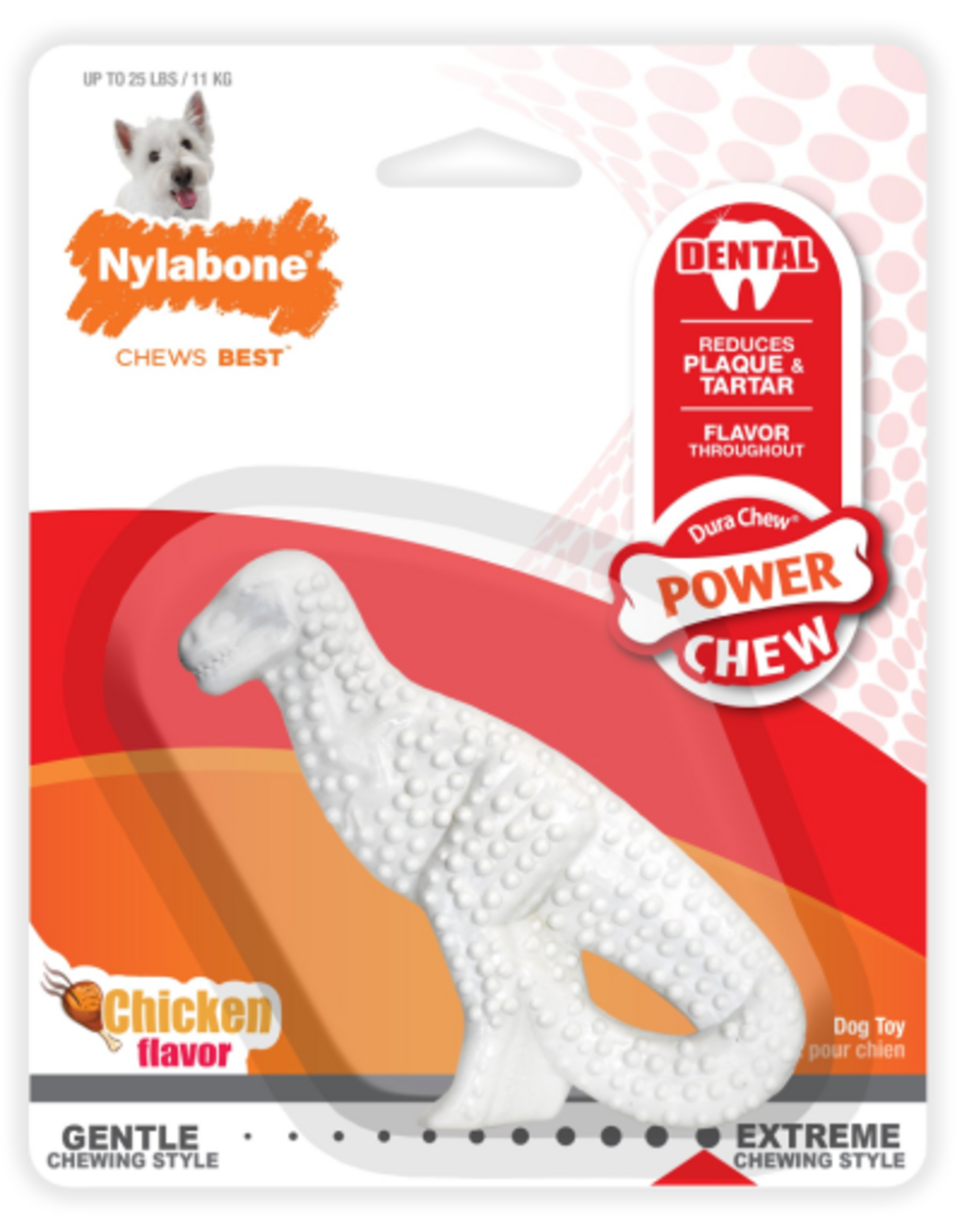 Nylabone Nylabone Power Chew Dental Dinosaur Dog Toy Chicken White - Small